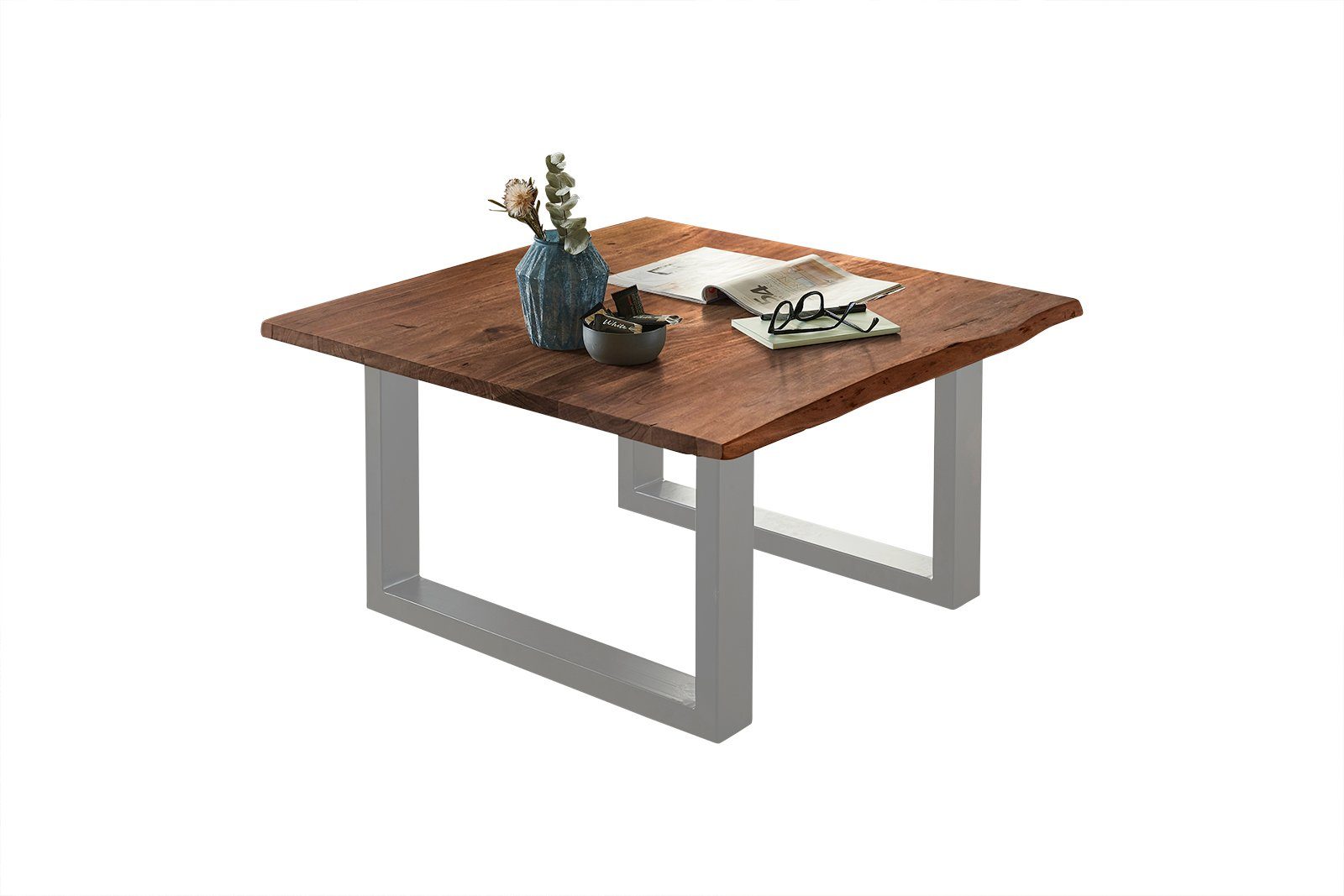 Couchtisch Tischplatte Silber | 26mm, Noah, Massivholz, Akazie Nussbaumfarben Stärke Junado® natürliche Baumkante
