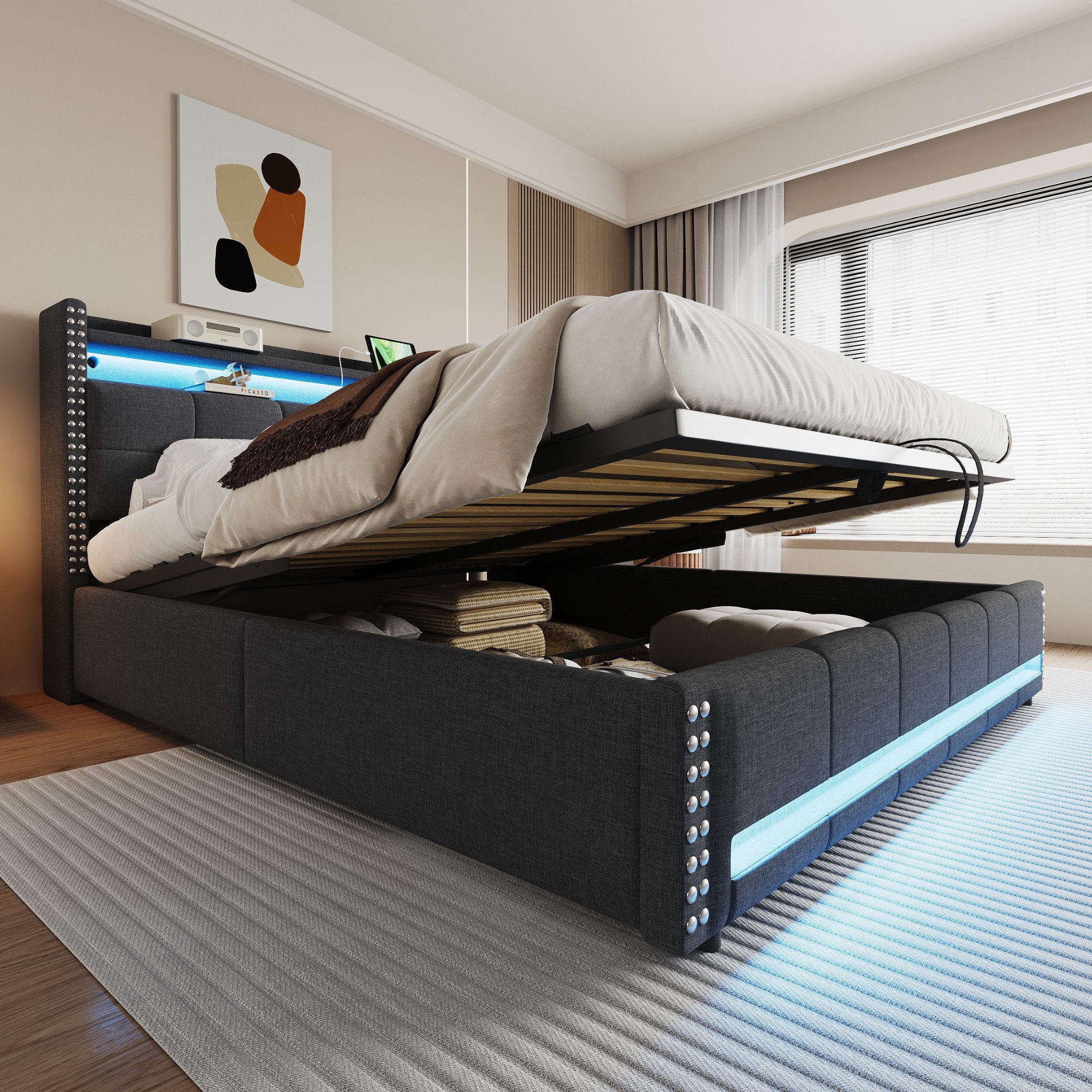 STILVORA Polsterbett 180X200 mit matratze,Boxspringbett mit Bettkasten,LED günstig online kaufen