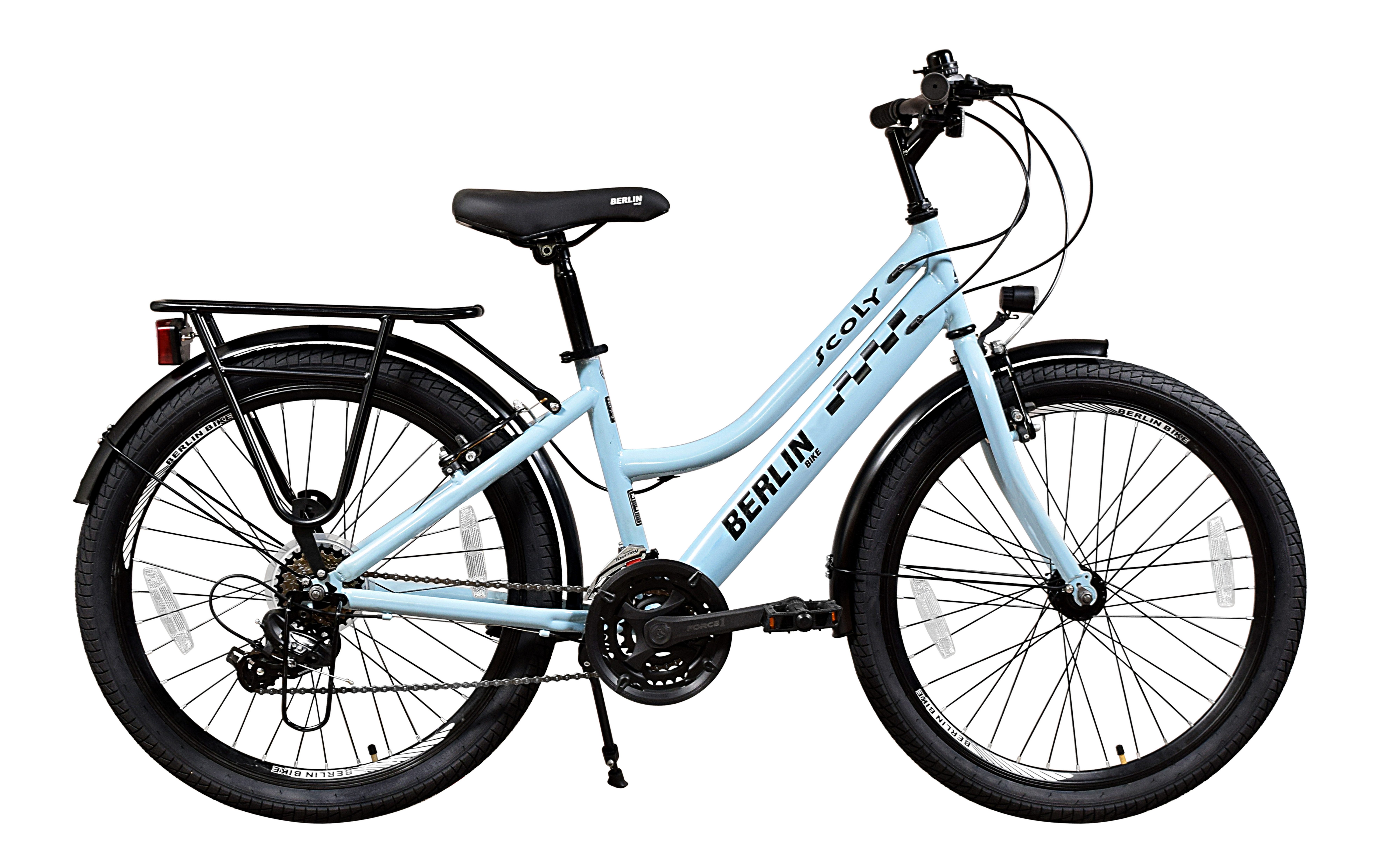 BERLIN BIKE Kinderfahrrad Scoly 24 Zoll Cityrad, 21 Gang, Für Mädchen und Jungen, mit StVZO-Beleuchtung und Gepäckträger