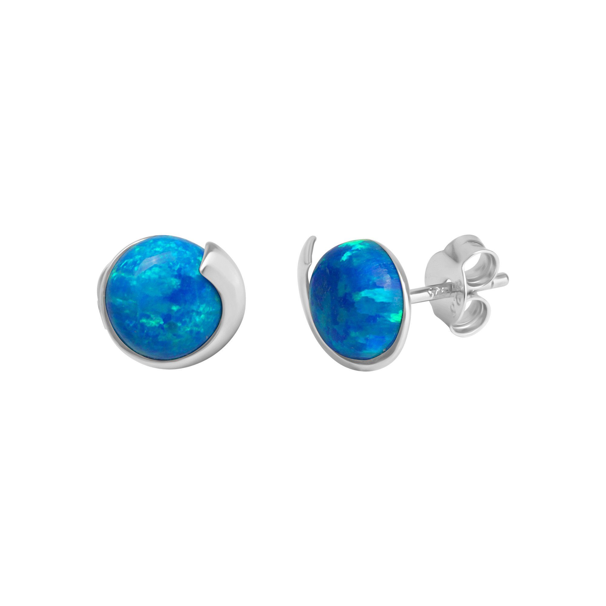 925/- imit. Ohrstecker Paar Sterling blau Vivance rhodiniert Silber Opal