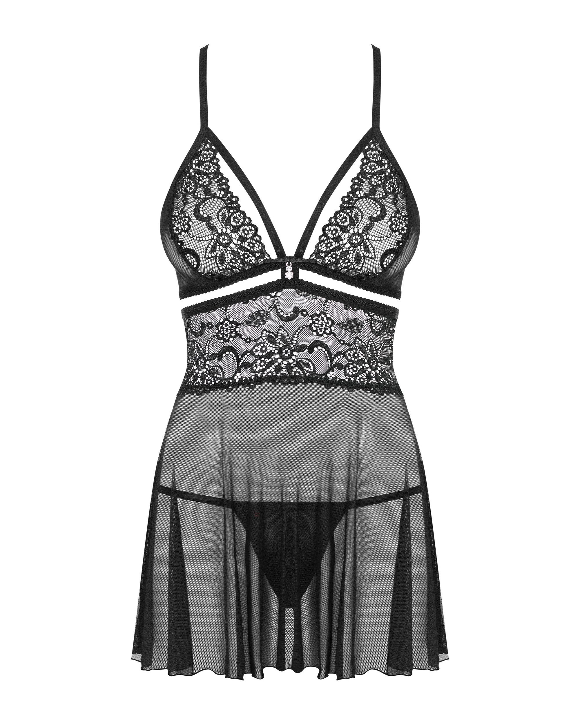 Obsessive Babydollkleid Babydoll und Tanga mit Spitze transparent - schwarz (2-tlg) transparent – Bild 3 von 4
