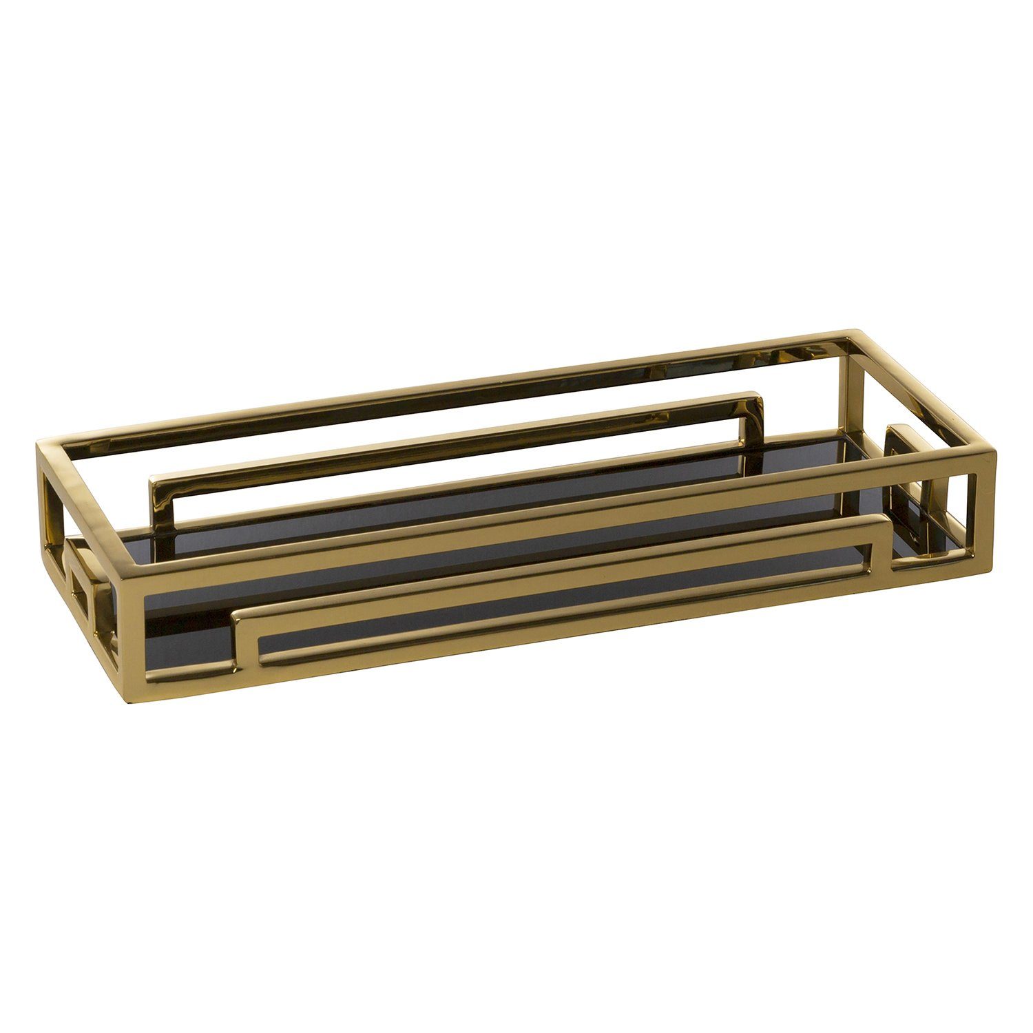Dekotablett MERANO Tablett - gold, schwarz - Edelstahl, Glas - H. 6cm x B. 15cm