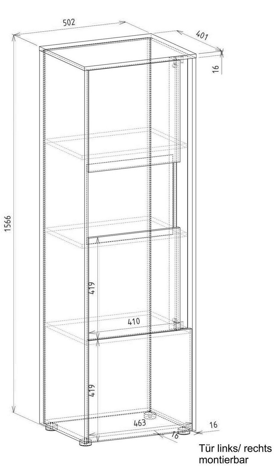 x Fächer, (Büroschrank cm) mit Center Türanschlag Aktenschrank in 158 50 Eiche, wechselbar 4 grau 2-türig, IMV Wotan