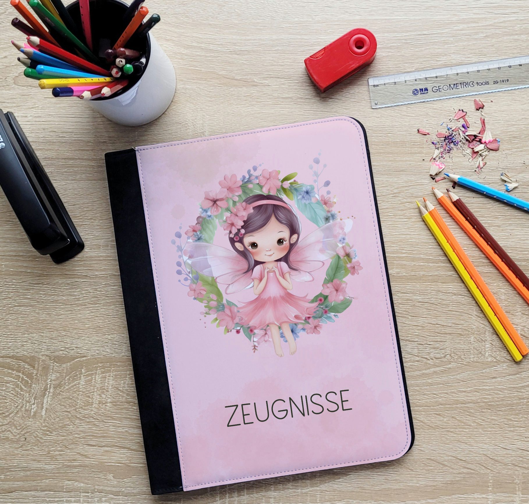CreaDesign Schreibmappe Kinder Zeugnismappe, Dokumentenmappe, Ordner A4, Fee Blumenkranz (1-St)