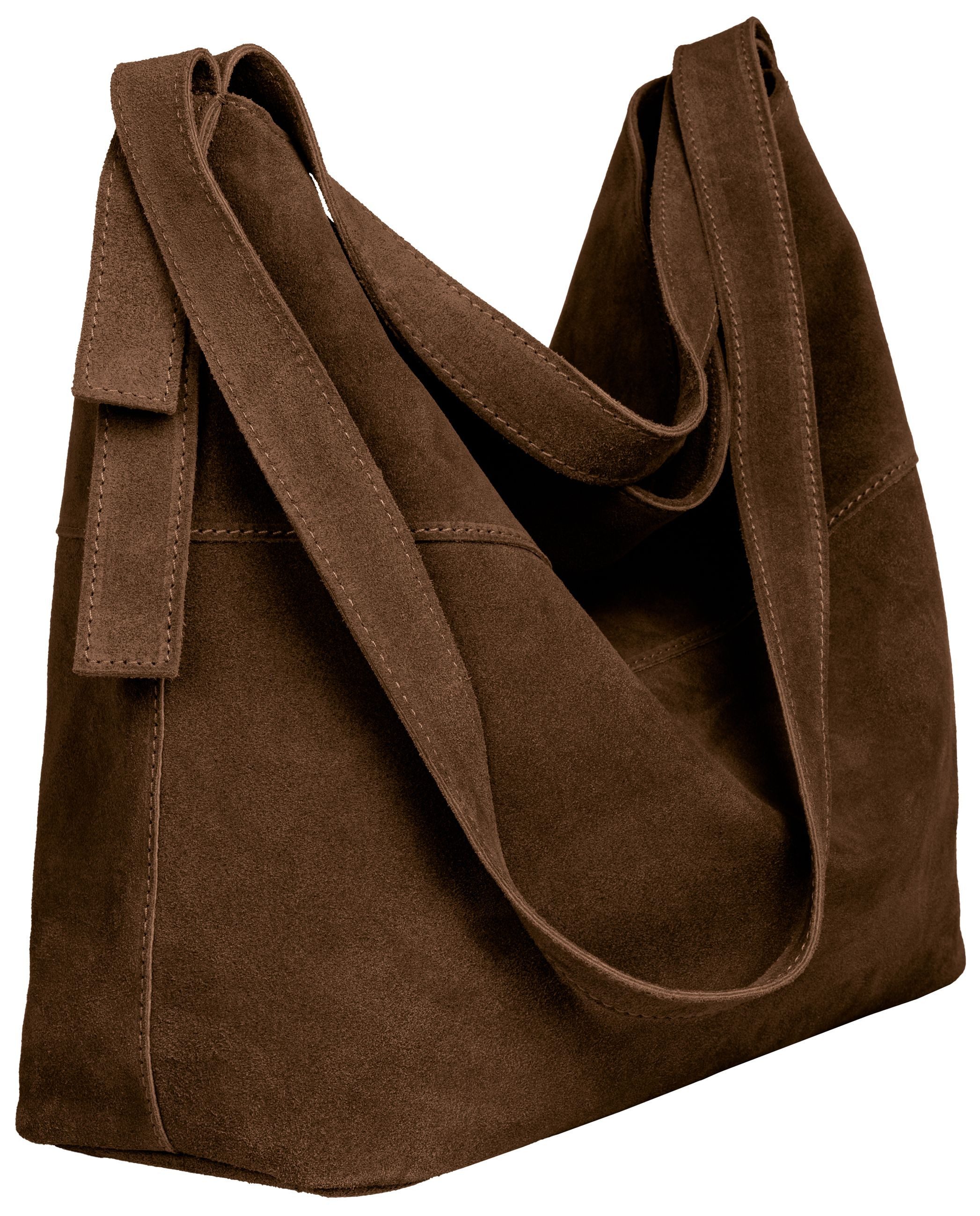 Caspar Schultertasche große Vintage Damen Leder Handtasche - PREMIUM LINE - Modell No.816, 100% italienisches Wildleder, samtig weich, angenehmer Tragekomfort – Bild 4 von 5