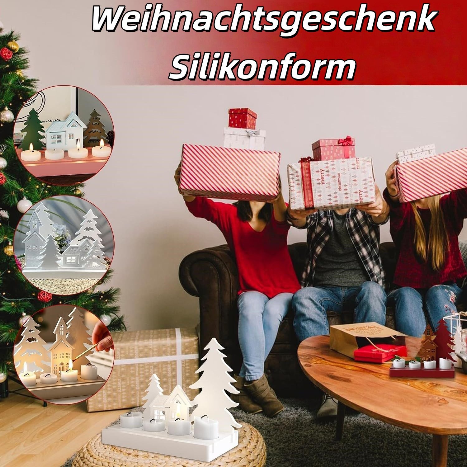 Diwzbyn Silikonform 7 Stück Weihnachts Silikonformen Gießformen, (Häuser Baum Silikonformen Gießformen Kerzenhalter Silikonform 7-tlg), Silikonform Haus Weihnac – Bild 3 von 5