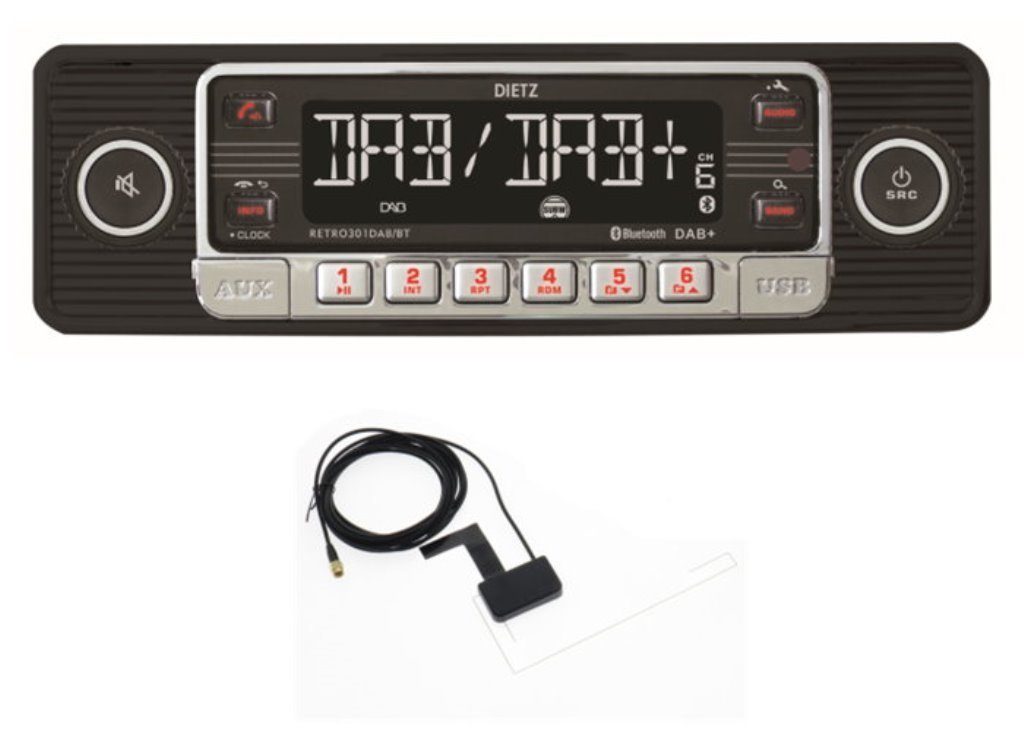 Antenne mit Dietz USB, Retro BT, 1-DIN Autoradio FM/UKW, W) Radio (DAB), DAB+, 20,00 MP3, RDS, (Digitalradio Dietz