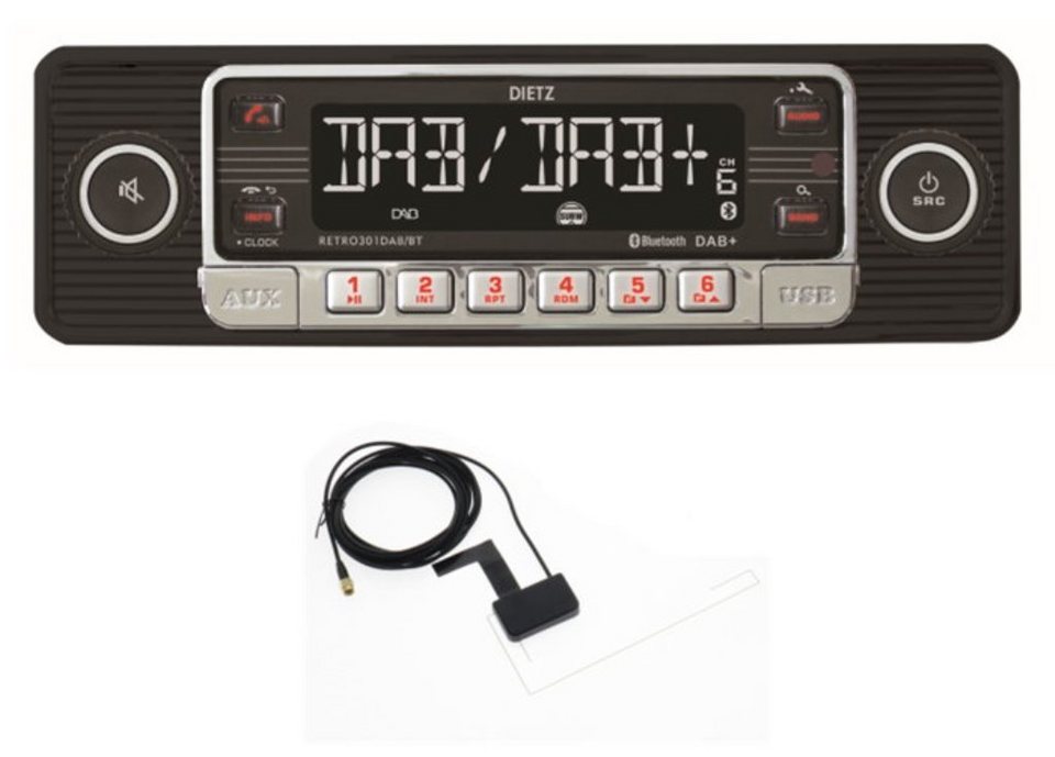 Dietz 1-DIN Dietz Retro Radio DAB+, BT, MP3, USB, RDS, mit Antenne Autoradio  (Digitalradio (DAB), FM/UKW, 20,00 W)