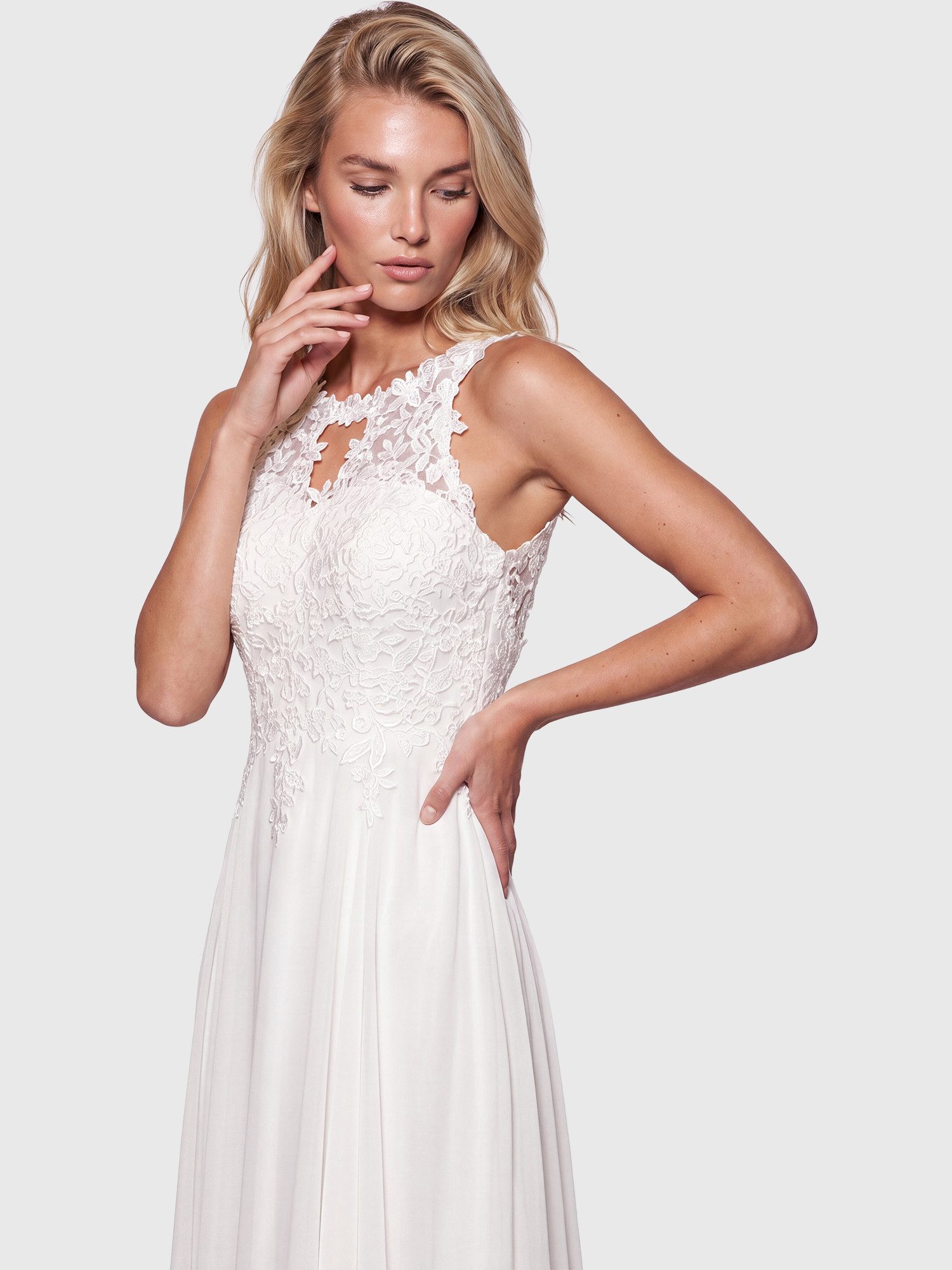 Apart Abendkleid mit floraler Spitze und Chiffon – Bild 4 von 5