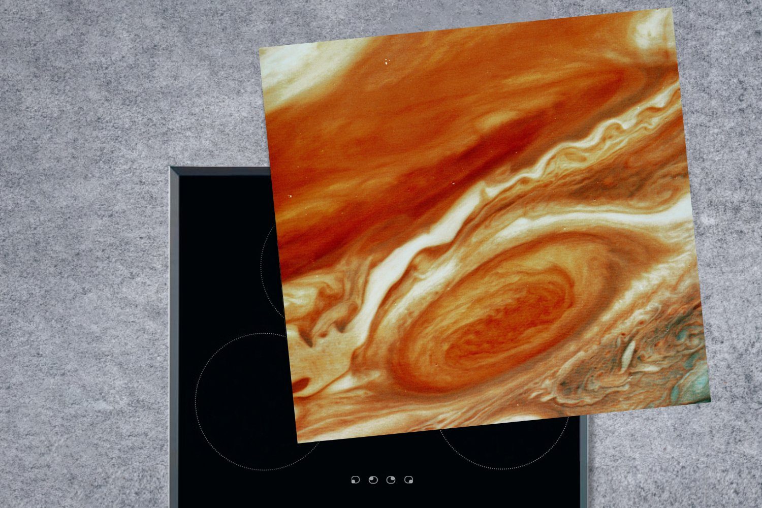MuchoWow Herdblende-/Abdeckplatte 2 (1 dem Ceranfeldabdeckung, auf cm, 78x78 Fleck Roten Vinyl, Voyager der küche Großen für Jupiter, tlg), Arbeitsplatte vom Satellitenbild