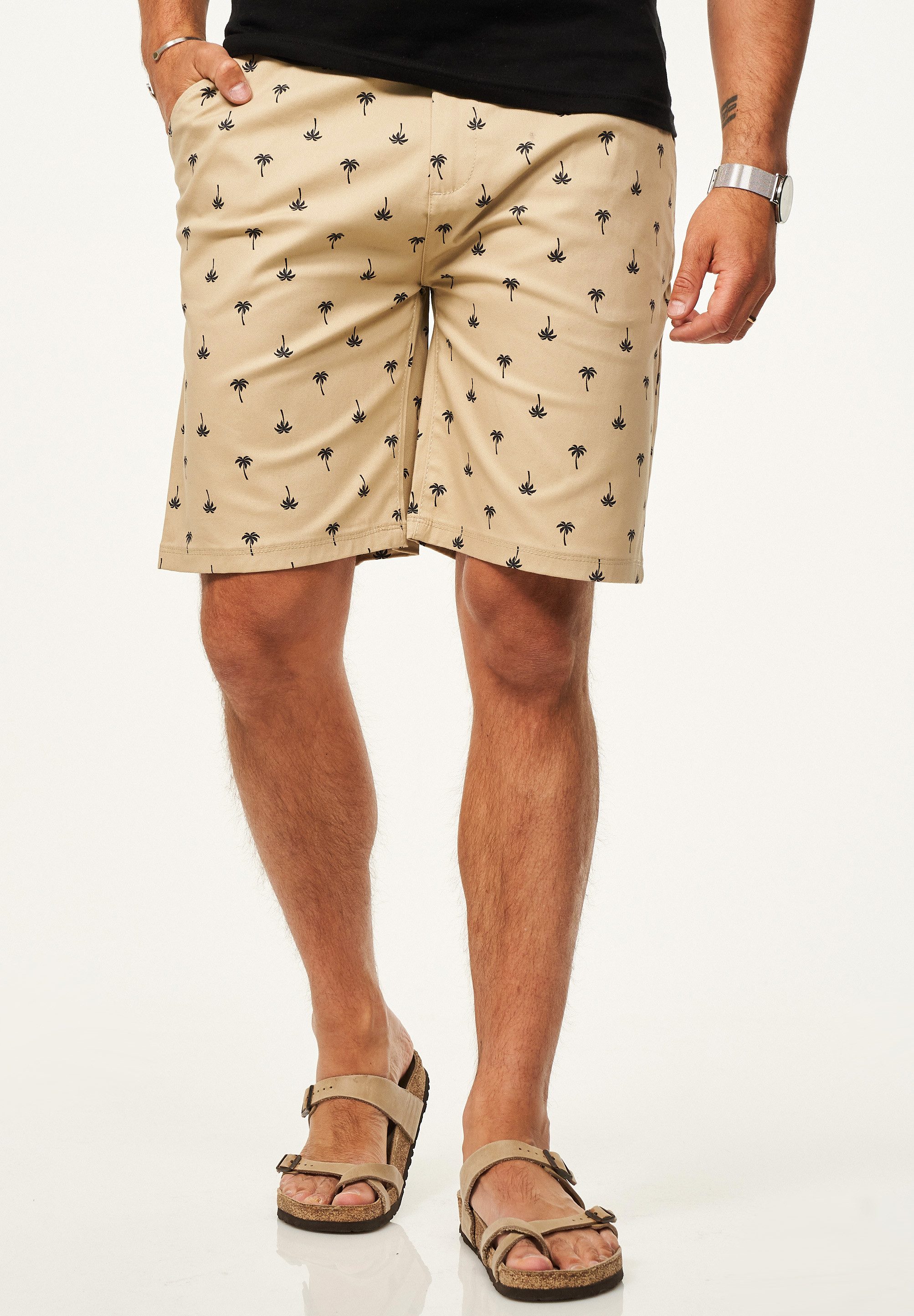 SOULSTAR Chinoshorts für Herren mit Palmenmuster & Gürtel im Regular-Fit Ku günstig online kaufen