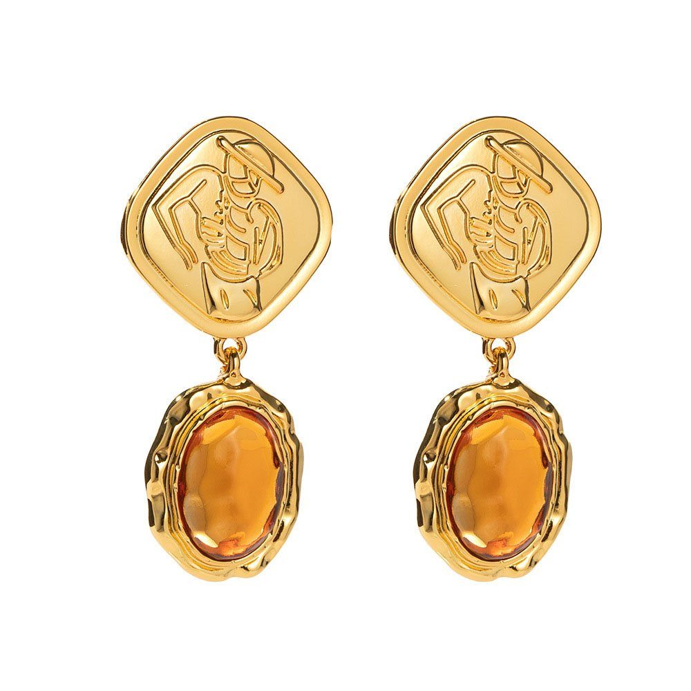 Aphelios Paar Ohrhänger Vintage-Ohrringe mit orangefarbenen Edelsteinen für Damen (1-tlg), Modenische, 18 Karat vergoldeter Second-Hand-Schmuck