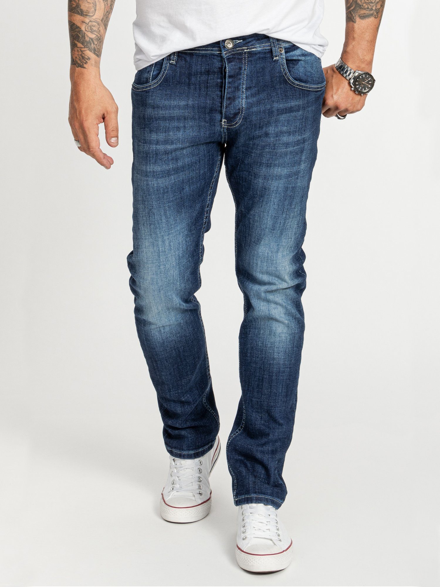 Regular-fit-Jeans Herren Jeans Stonewashed Blau RC-2411