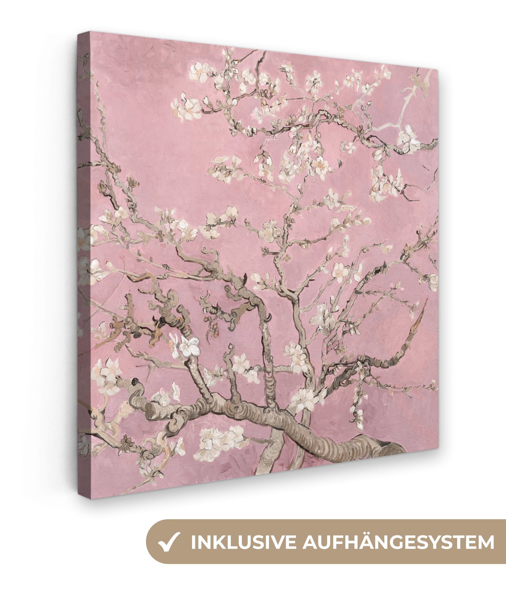 OneMillionCanvasses® Leinwandbild Mandelblüte - Kunst - Van Gogh - Rosa, Fotodruck (1 St), Wandbild, Deko Schlafzimmer Wohnzimmer Flur 20x20 cm