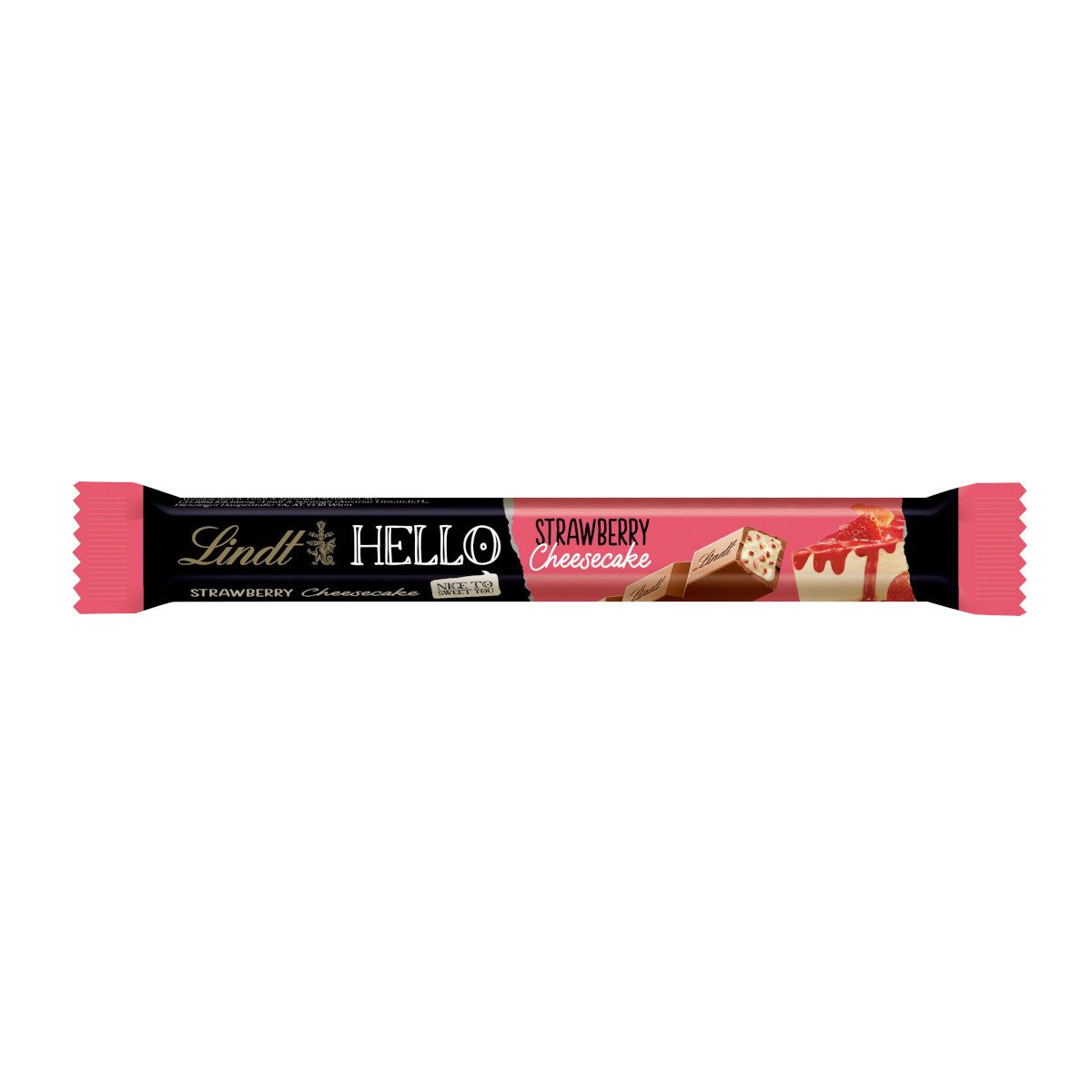 LINDT Schokolade, HELLO Stick Strawberry Cheesecake umhüllt mit Vollmilch Schokolade 37g