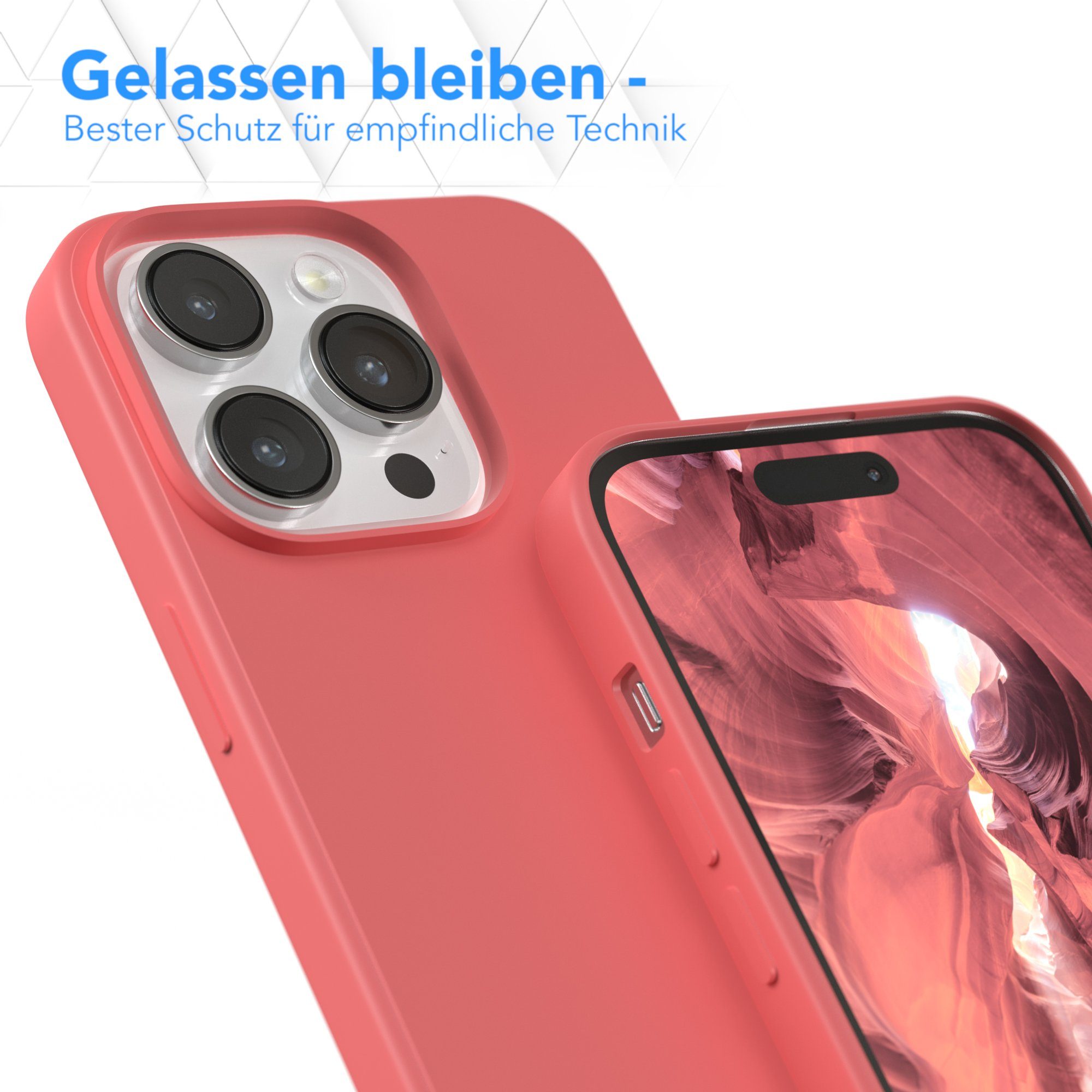 EAZY CASE Handyhülle für Apple iPhone 14 Pro Hülle Silikon 6,1 Zoll, Schutzhülle mit Kameraschutz stoßfest telefonhülle Matt Rot / Hellrot – Bild 4 von 5