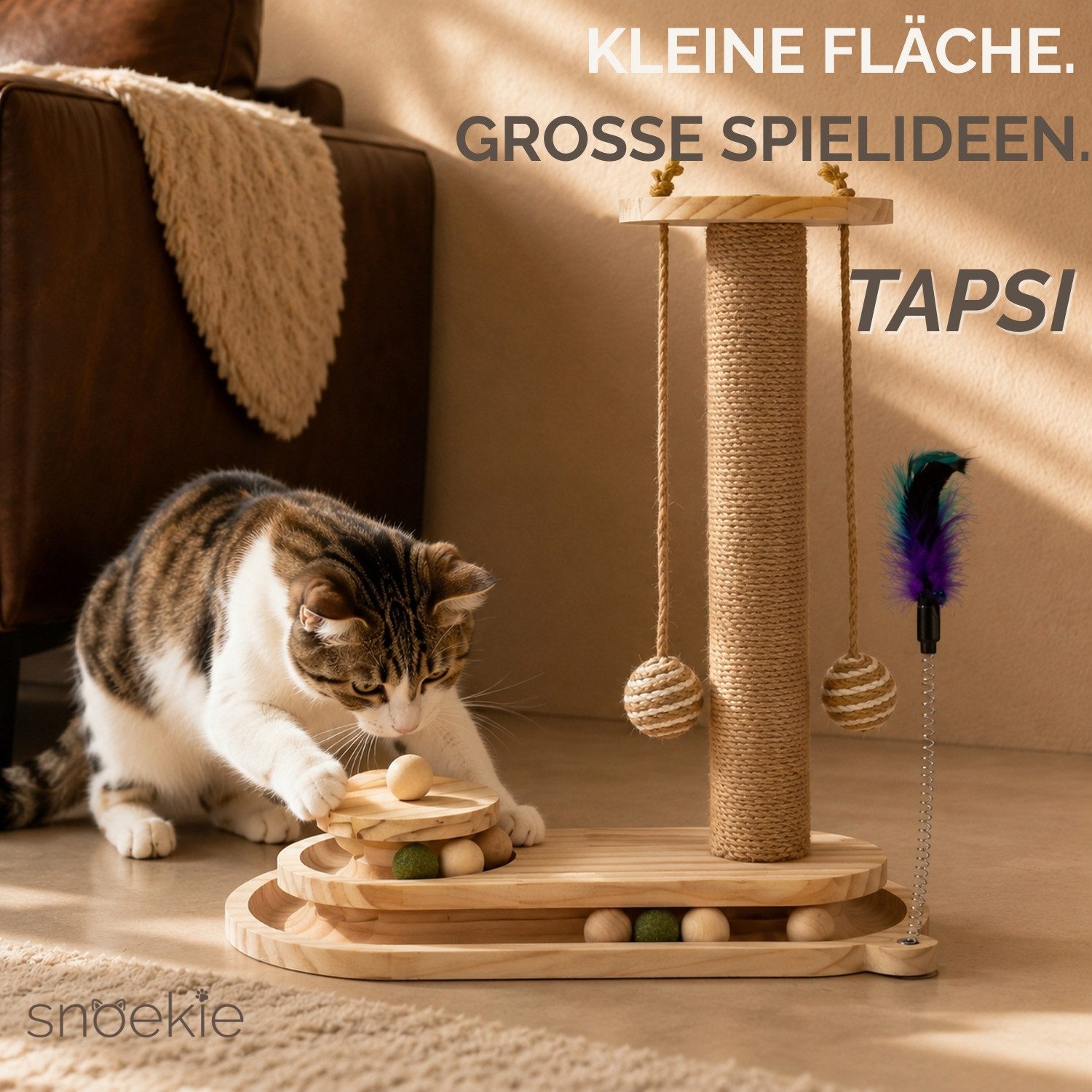 SNOEKIE Kratzbaum Snoekie Kratzbaum aus Holz interaktives Katzenspielzeug