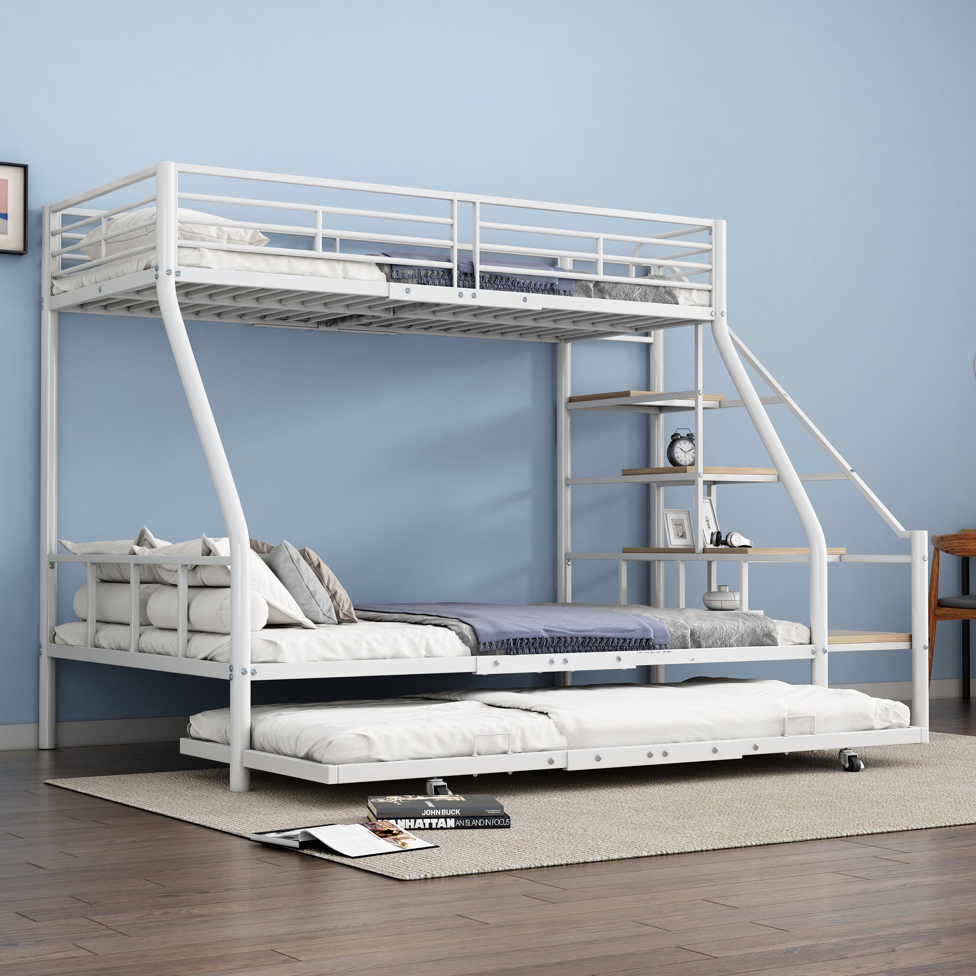Flieks Etagenbett, Dreierbett Metallbett 90x200cm+140x200cm mit günstig online kaufen