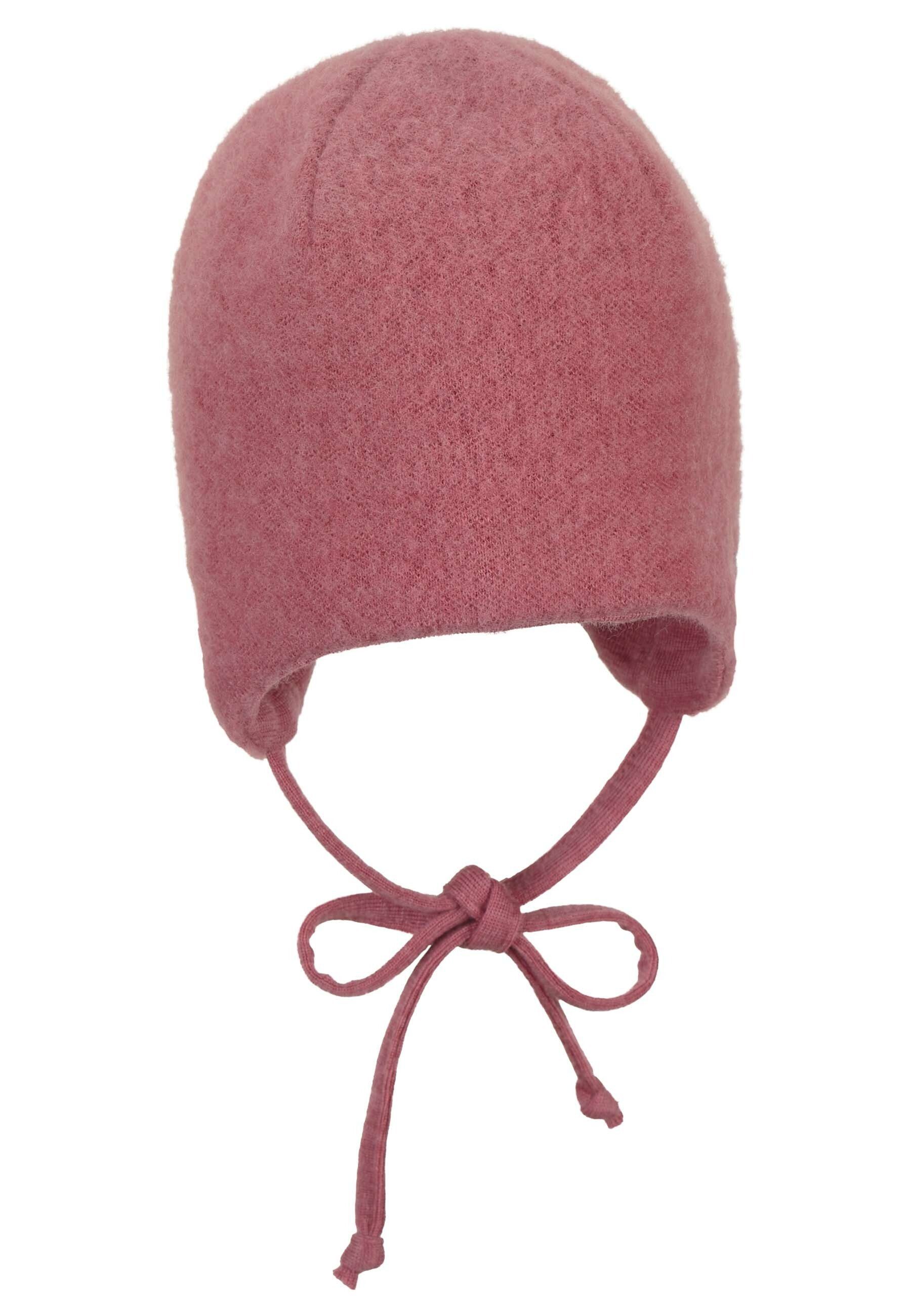 Bindeband Wintermütze Mütze unifarben weicher aus Beanie Kinder Merinowolle und farbig Mütze angeschnittenen Sterntaler® Baby für (1-St., mit Schlupfmütze rosa Ohrenklappen)