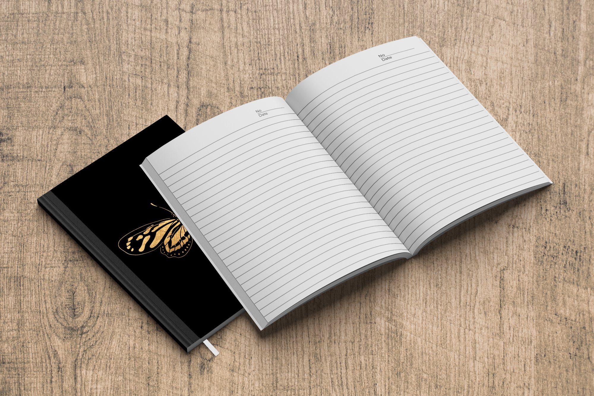 98 A5, Haushaltsbuch Notizbuch Tier - Notizheft, Tagebuch, Schmetterling Design, MuchoWow Merkzettel, - Seiten, Journal, Gold -