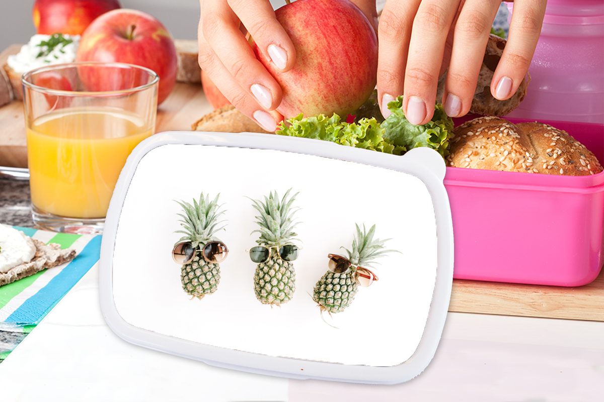 MuchoWow Mädchen, - Lunchbox Erwachsene, Tropisch rosa Sonnenbrille, (2-tlg), Kunststoff Snackbox, Brotdose Kunststoff, für Ananas - Kinder, Brotbox