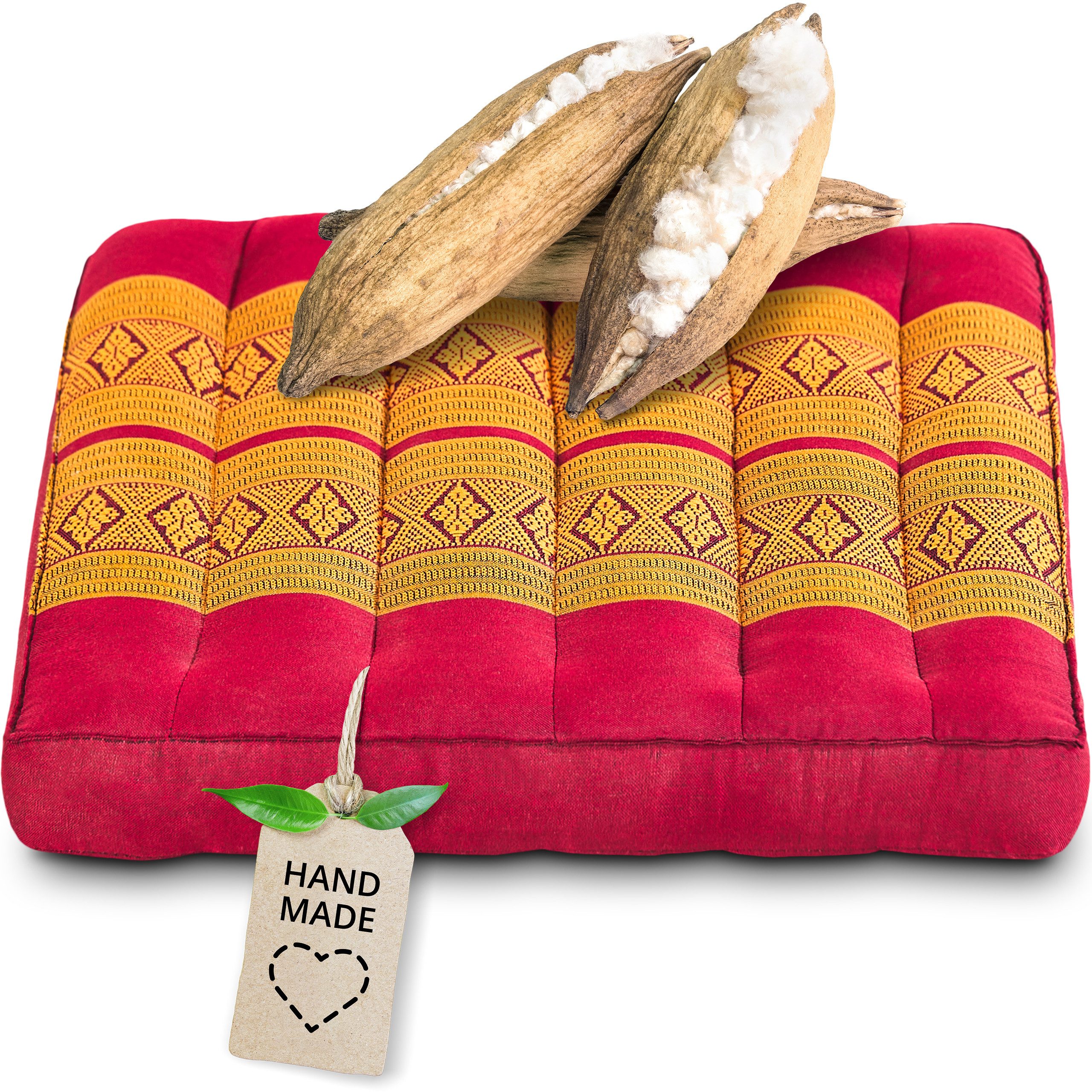 livasia Sitzkissen Sitzkissen 35 cm, vegan und handgefertigt, 35x35x6cm, Kapok
