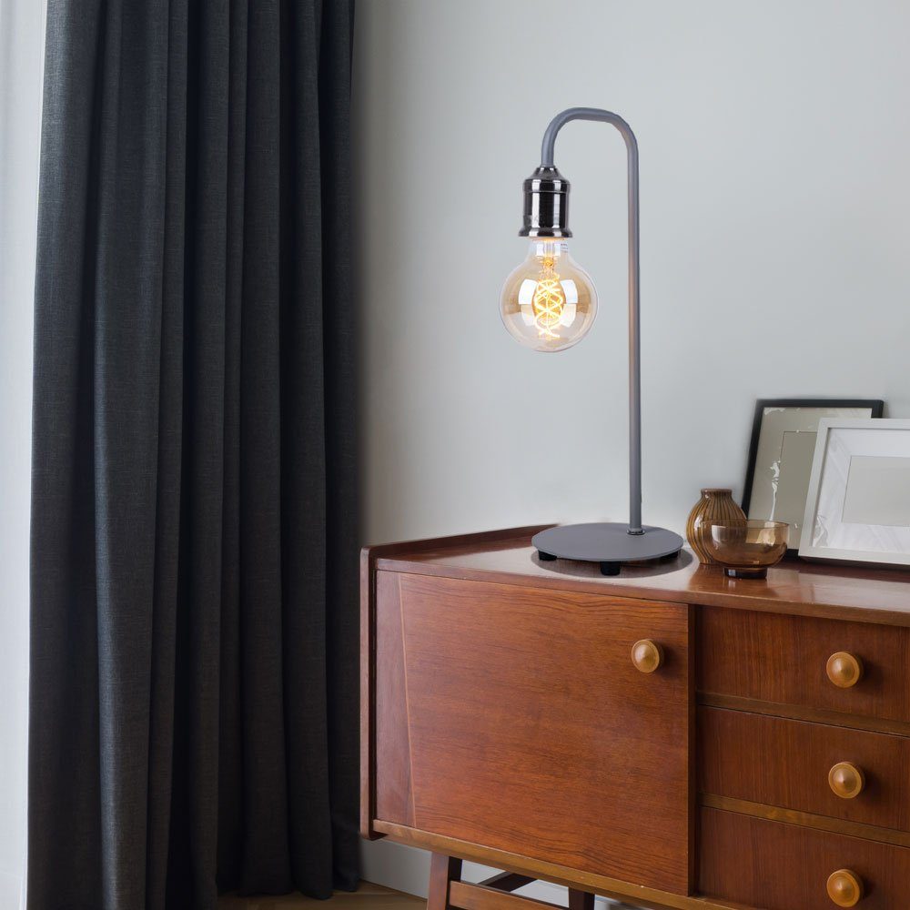 GLOBO LIGHTING Tischleuchte, Leuchtmittel nicht inklusive, Tischlampe Tischleuchte Wohnzimmerlampe Leselampe grau Retro 2x