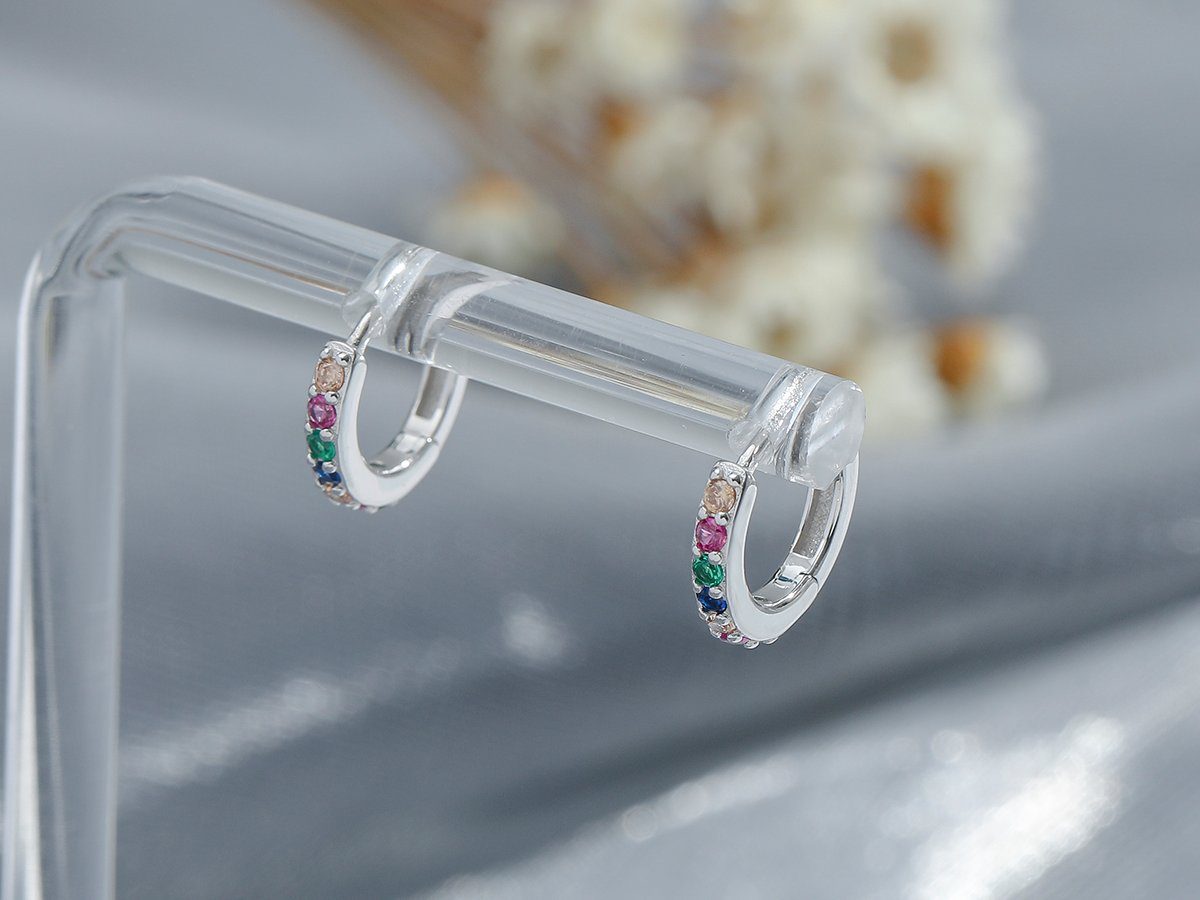 Eyecatcher Paar Ohrstecker Regenbogen Creolen 925 Sterling Silber mit Zirkonia