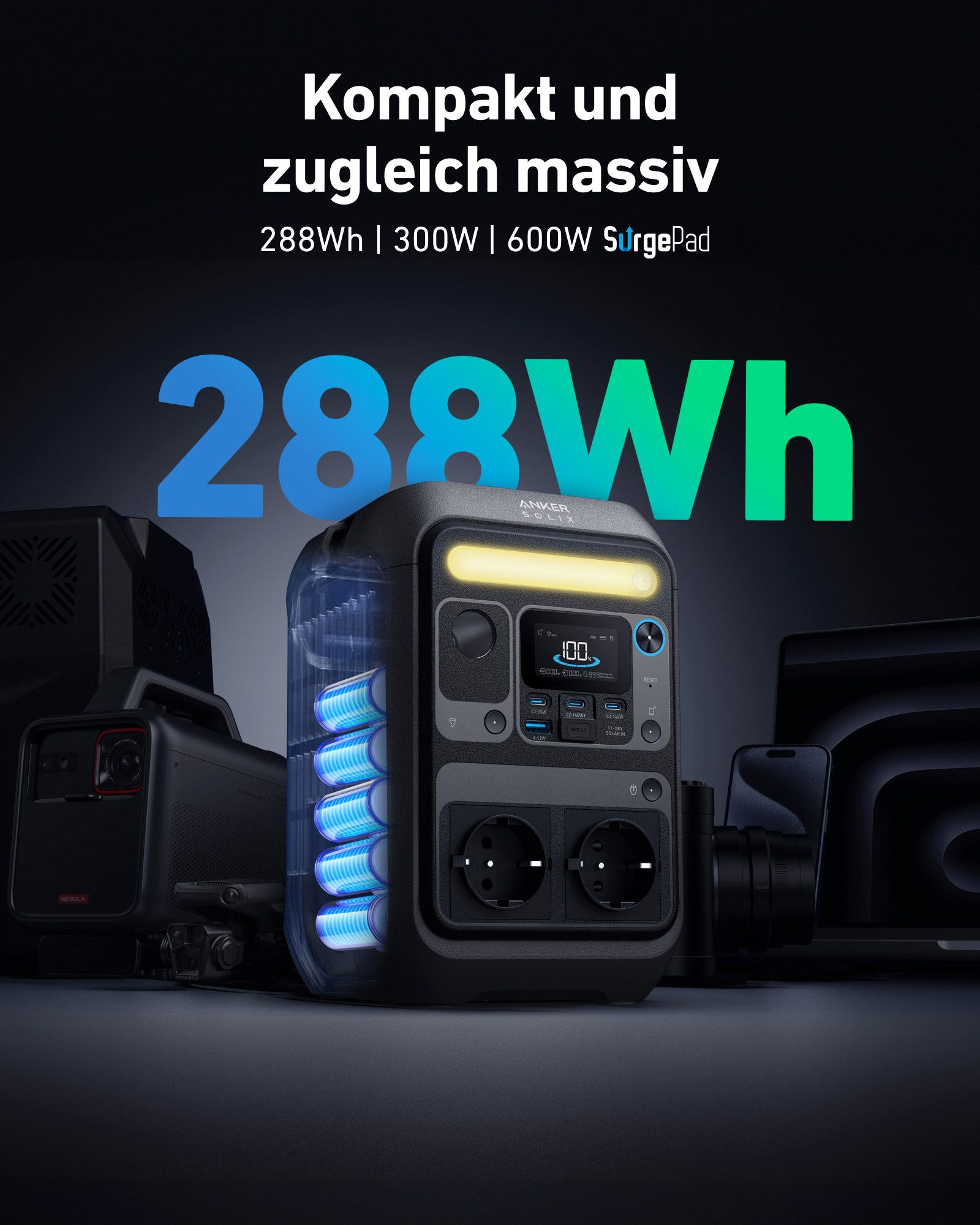 Anker Stromerzeuger Anker SOLIX C300X Powerstation 288Wh LiFePO4, 300W, max. 600W, (1-tlg)