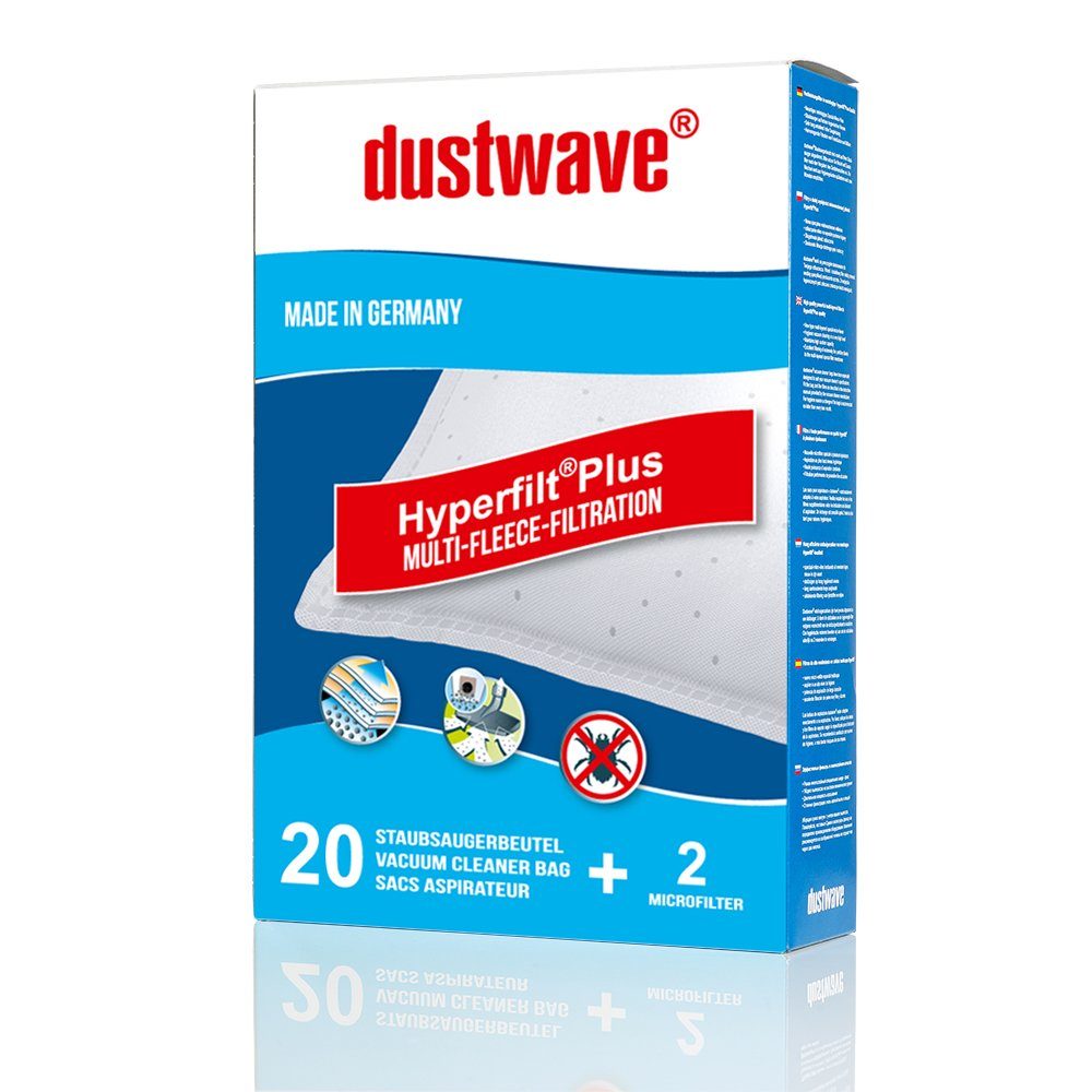 Dustwave Staubsaugerbeutel Megapack, passend für Ariete Aspirium 2386, 20 St., Megapack, 20 Staubsaugerbeutel + 2 Hepa-Filter (ca. 15x15cm - zuschneidbar)