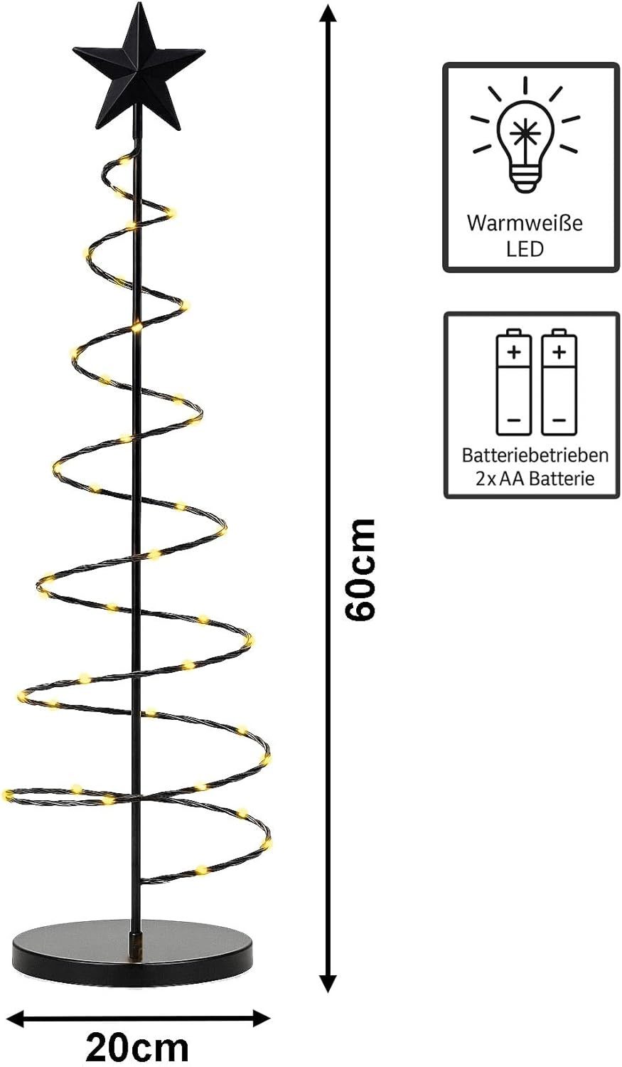 mucHome Künstlicher Weihnachtsbaum Spiral Weihnachtsbaum 60cm mit 40 warmweiße LED Metall – Bild 2 von 3
