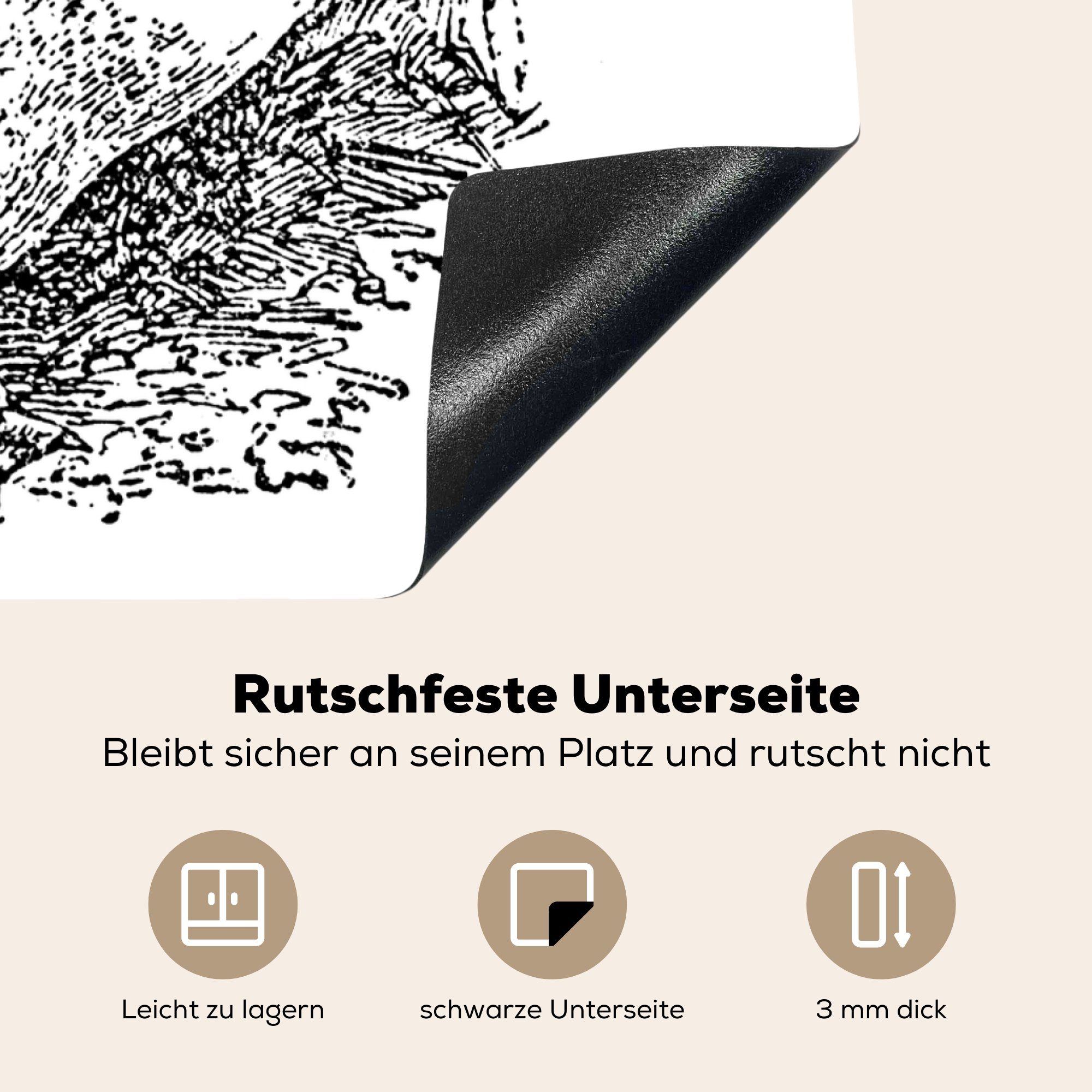 MuchoWow Herdblende-/Abdeckplatte Ente - Ceranfeldabdeckung, Weiß, 78x78 (1 tlg), küche cm, - für Vinyl, Arbeitsplatte Schwarz