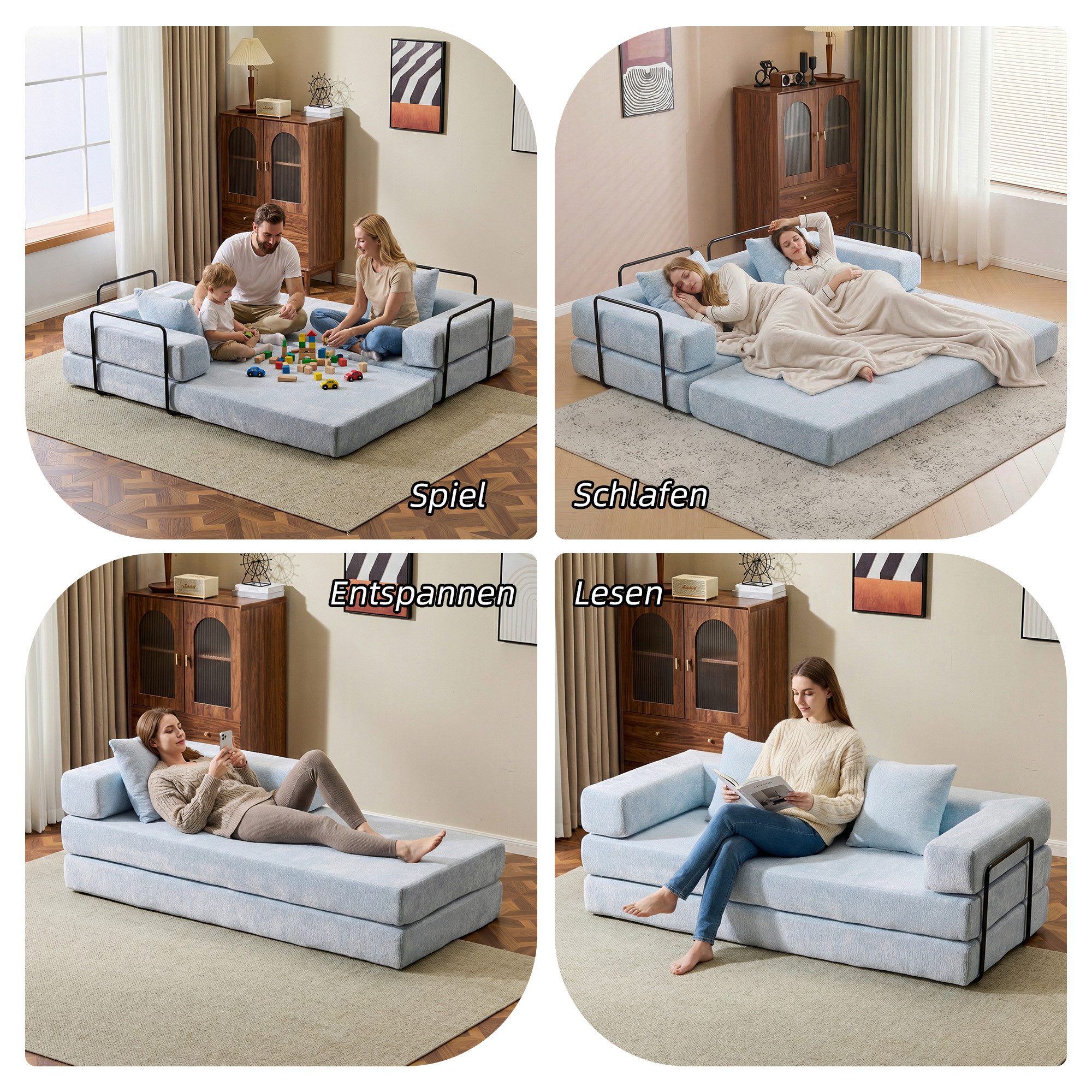 Vankel Loungesofa 4-in-1 Wohnzimmers sofa mit Schlaffunktion – faltbares Sofa, Platzsparendes Design für kleine Räume – Sofa, Liege und Bett in einem – Bild 3 von 5