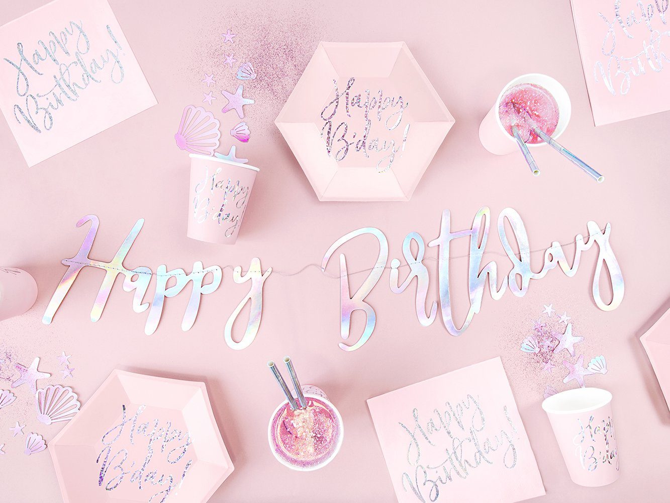 partydeco Einwegbecher, Papier, Pappbecher Happy B'day! 220ml rosa 6er Set