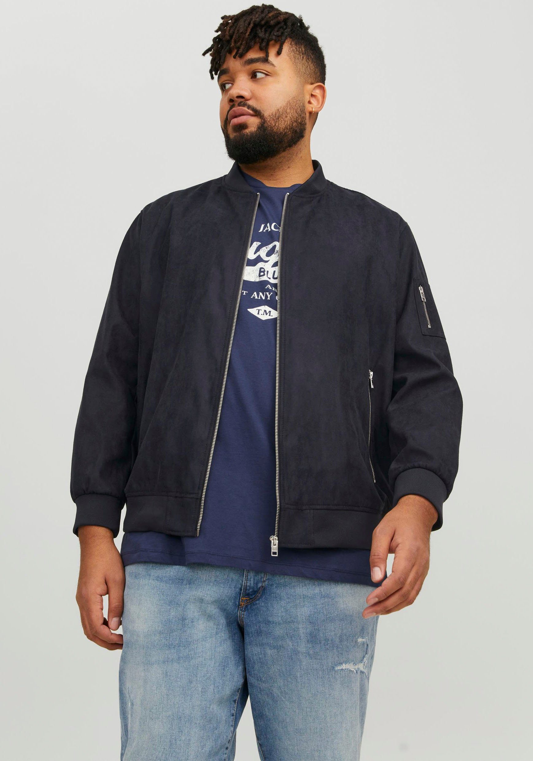 Jack & Jones PlusSize Blouson JJEROCKY FAUX SUEDE BOMBER PLS jet black