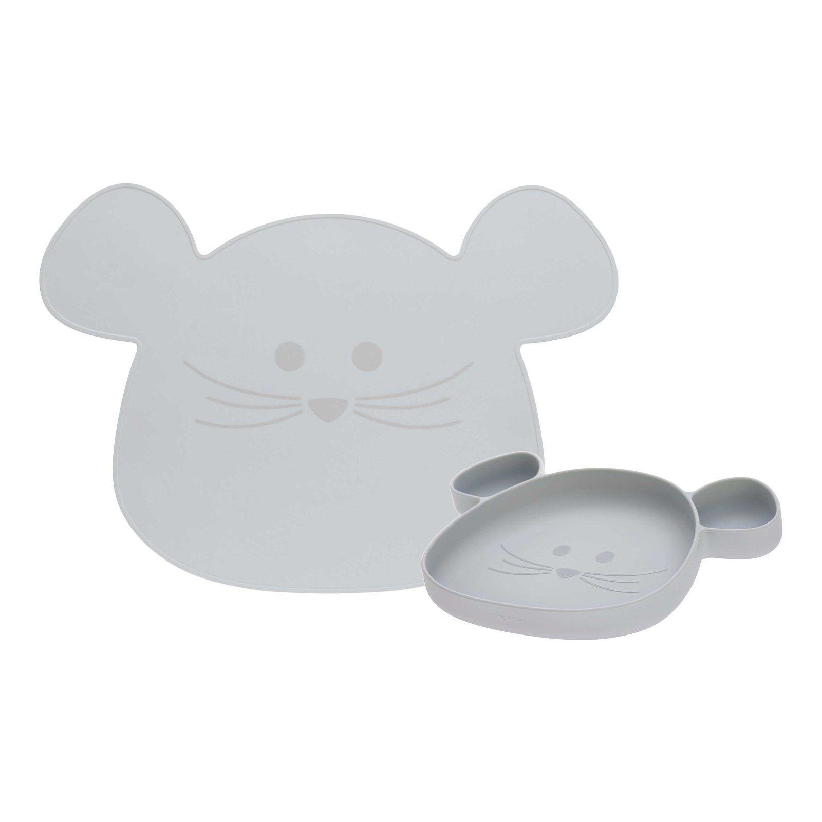 LÄSSIG Kindergeschirr-Set Little Chums Mouse Esslernteller und Platzset (2-tlg), Material-Mix grau