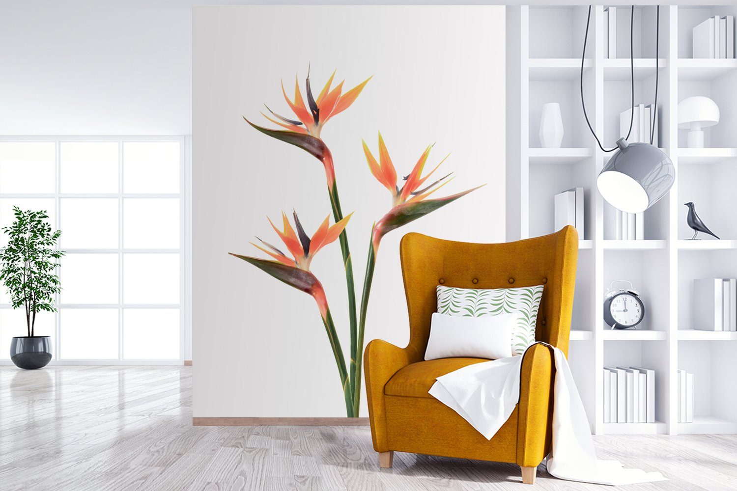MuchoWow Fototapete Blumen - Orange Vinyl Wandtapete Montagefertig Matt, für St), Wohnzimmer, - Pflanzen, bedruckt, Natur Tapete - (4