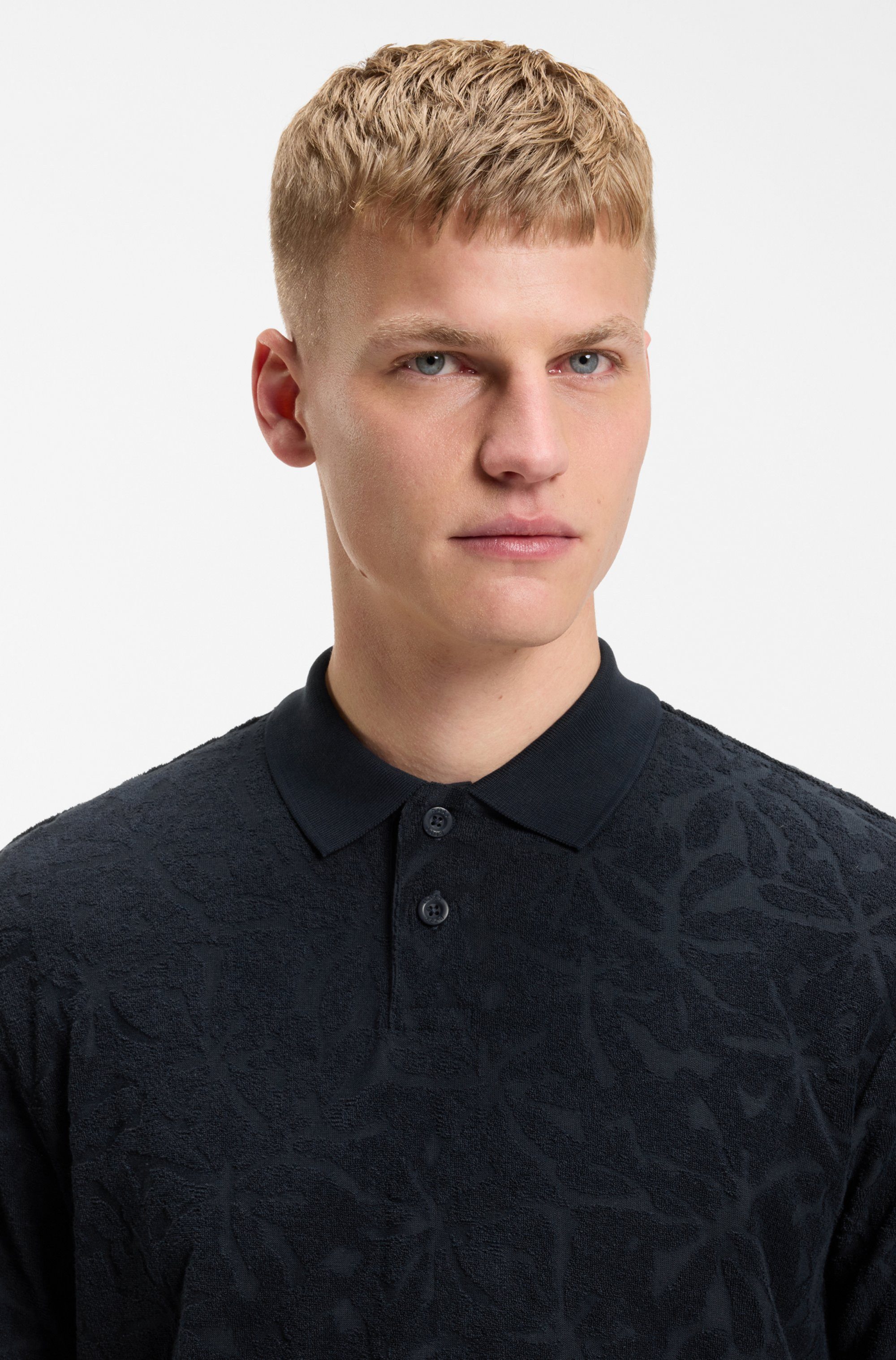 BOSS ORANGE Poloshirt florales Jacquardmuster, Baumwollfrottee, Relaxed Fit