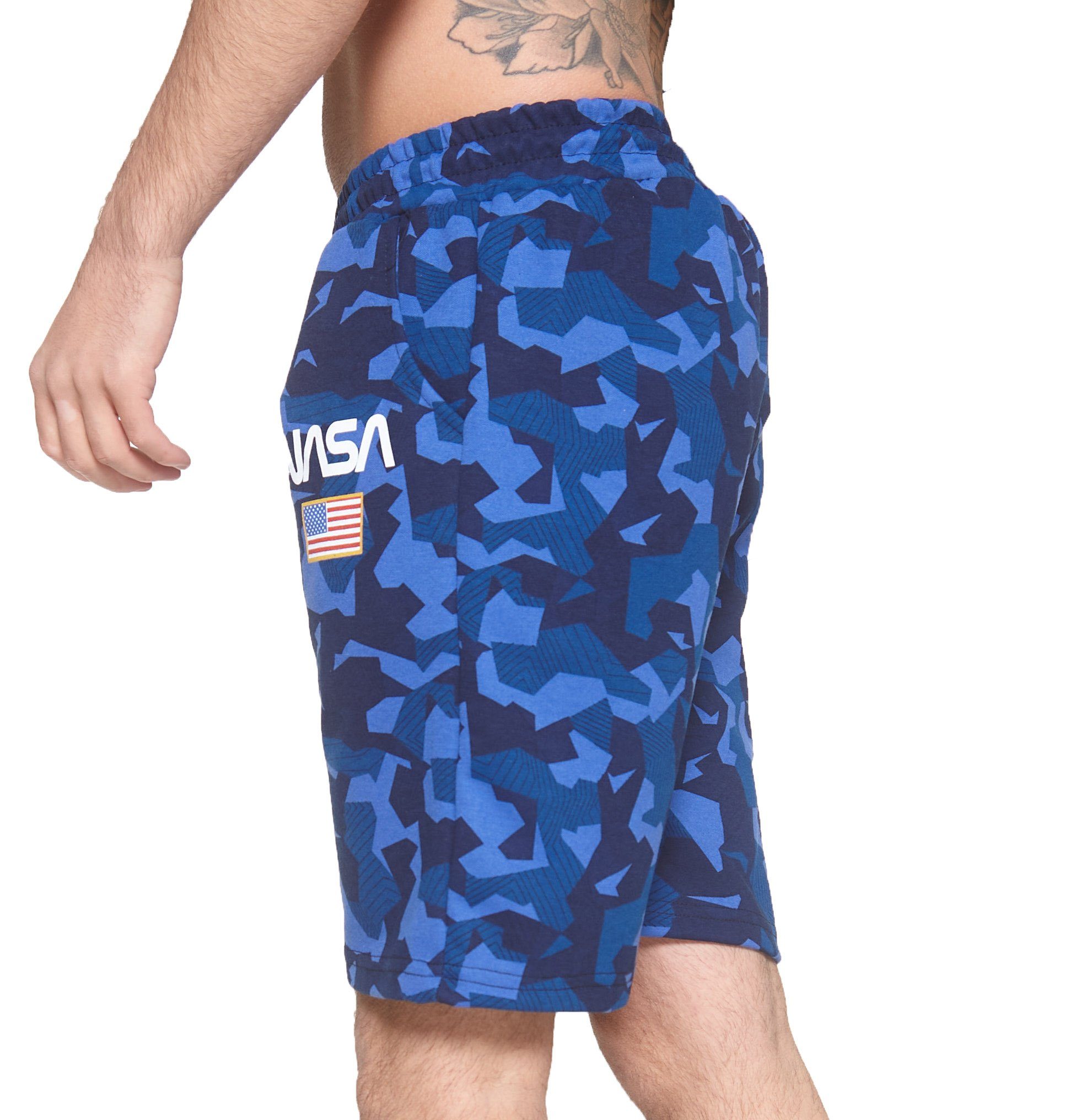 Short Shorts Sweatpants, Freizeit Herren Jogger John Hose Fitness Camouflage 1-tlg., Street Design) Blau im Casual modischem Bermudas (Kurze Jogging Hose Kayna Camo