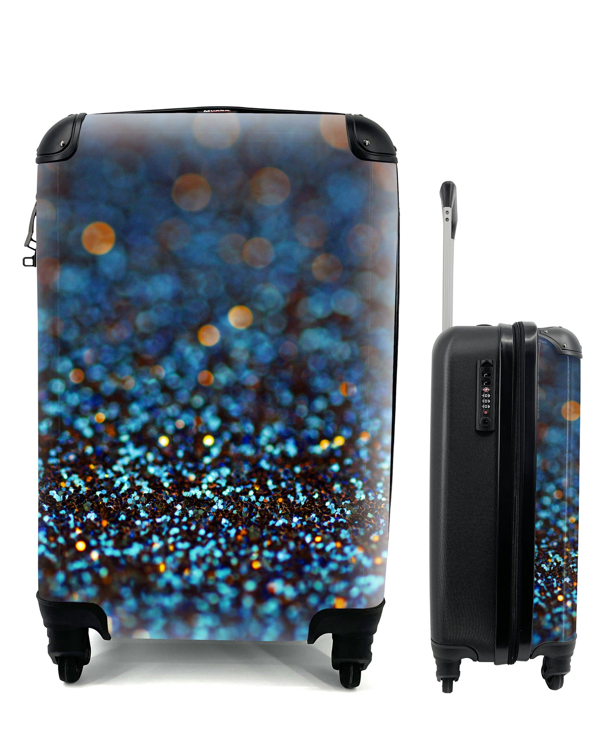 Blau für Reisekoffer rollen, Design, Handgepäckkoffer Trolley, MuchoWow - - Abstrakt 4 Ferien, Glitter Reisetasche Handgepäck mit - Rollen,