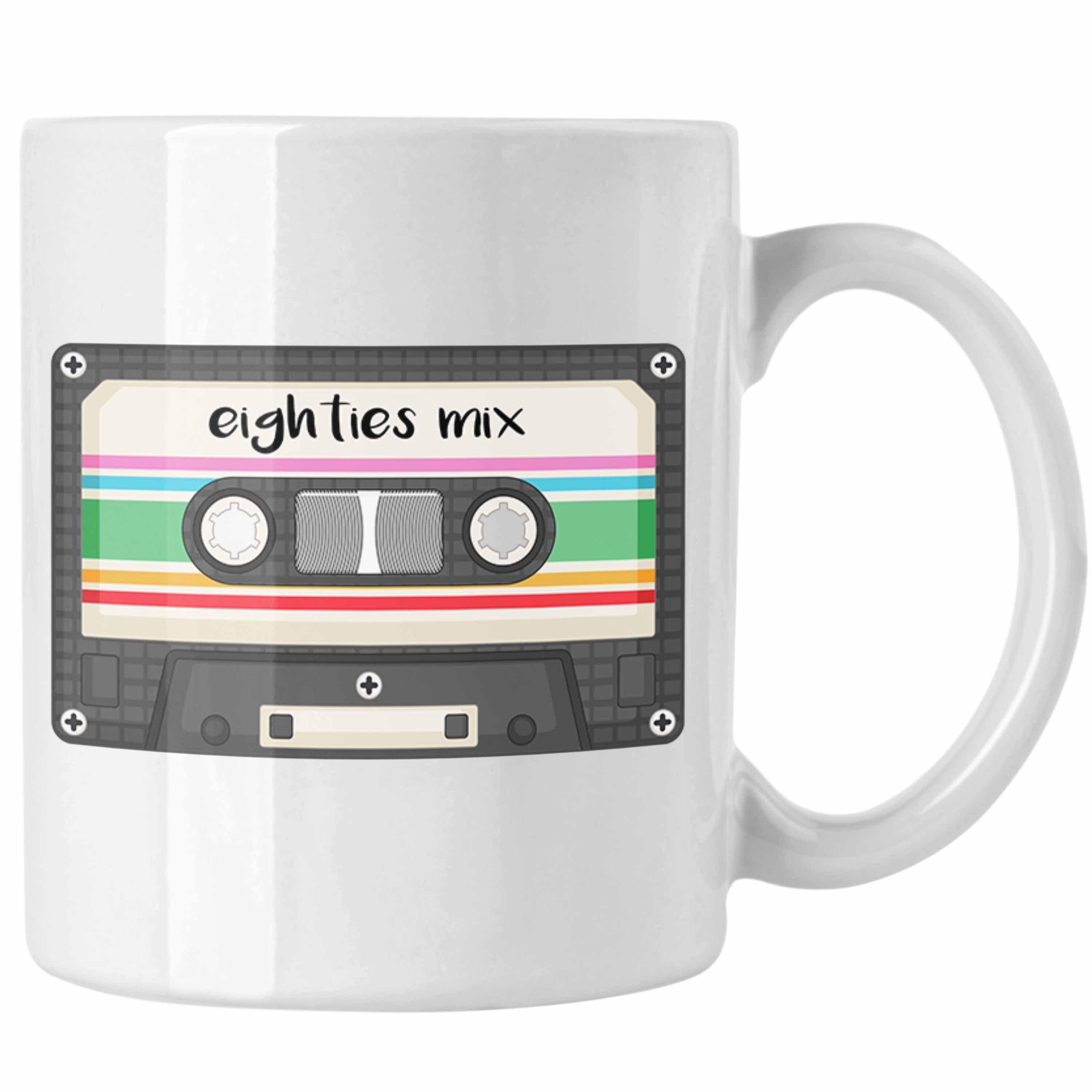 Trendation Tasse Lustige Tasse "80er Jahre Eighties Mix Kassette" Geschenk für Nostalgi Weiss