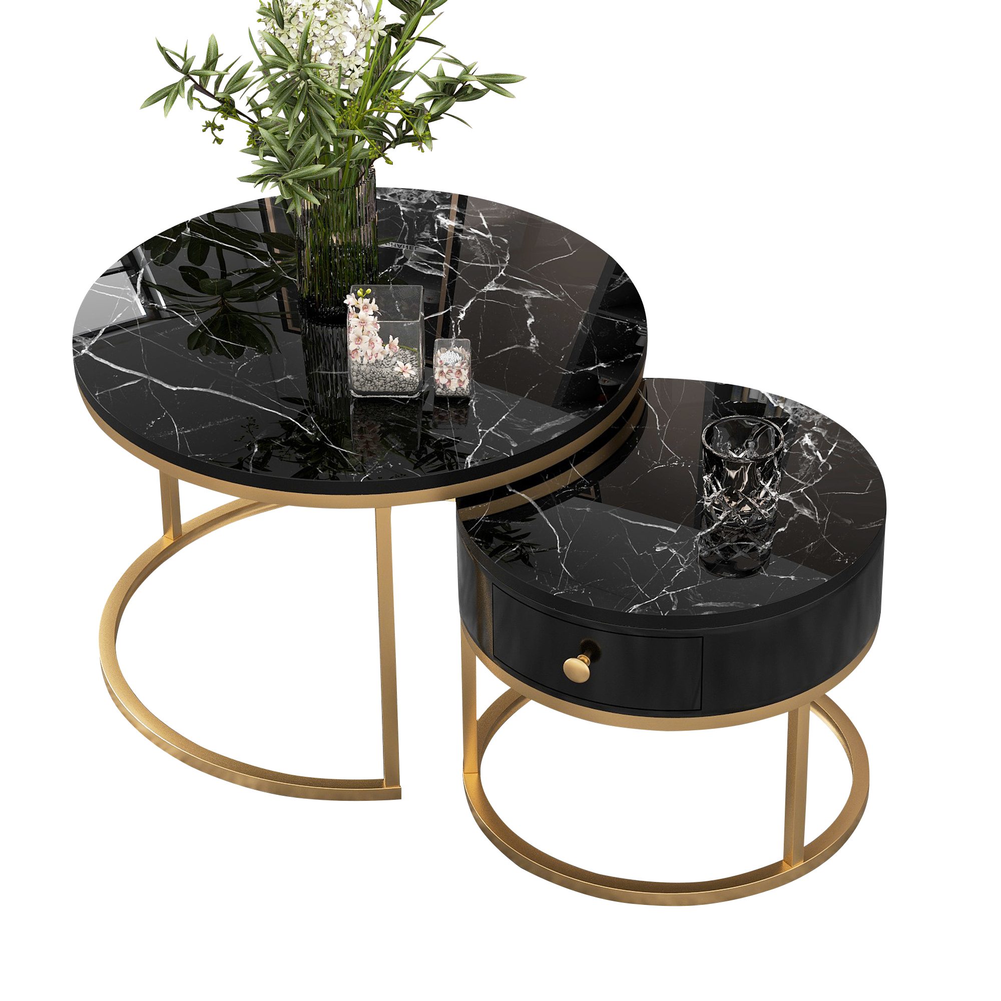 OKWISH Couchtisch Moderner Nesting Couchtisch (2-St., mit Hochglanz Marmorm günstig online kaufen