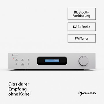 Auna auna Art22 Amplifier DAB+ 2x100W BT white/silver Audioverstärker (Anzahl Kanäle: 4-Kanal, 120 W, DAB+ Bluetooth HiFi-Verstärker 120 W FM CD DVD Fernbedienung)