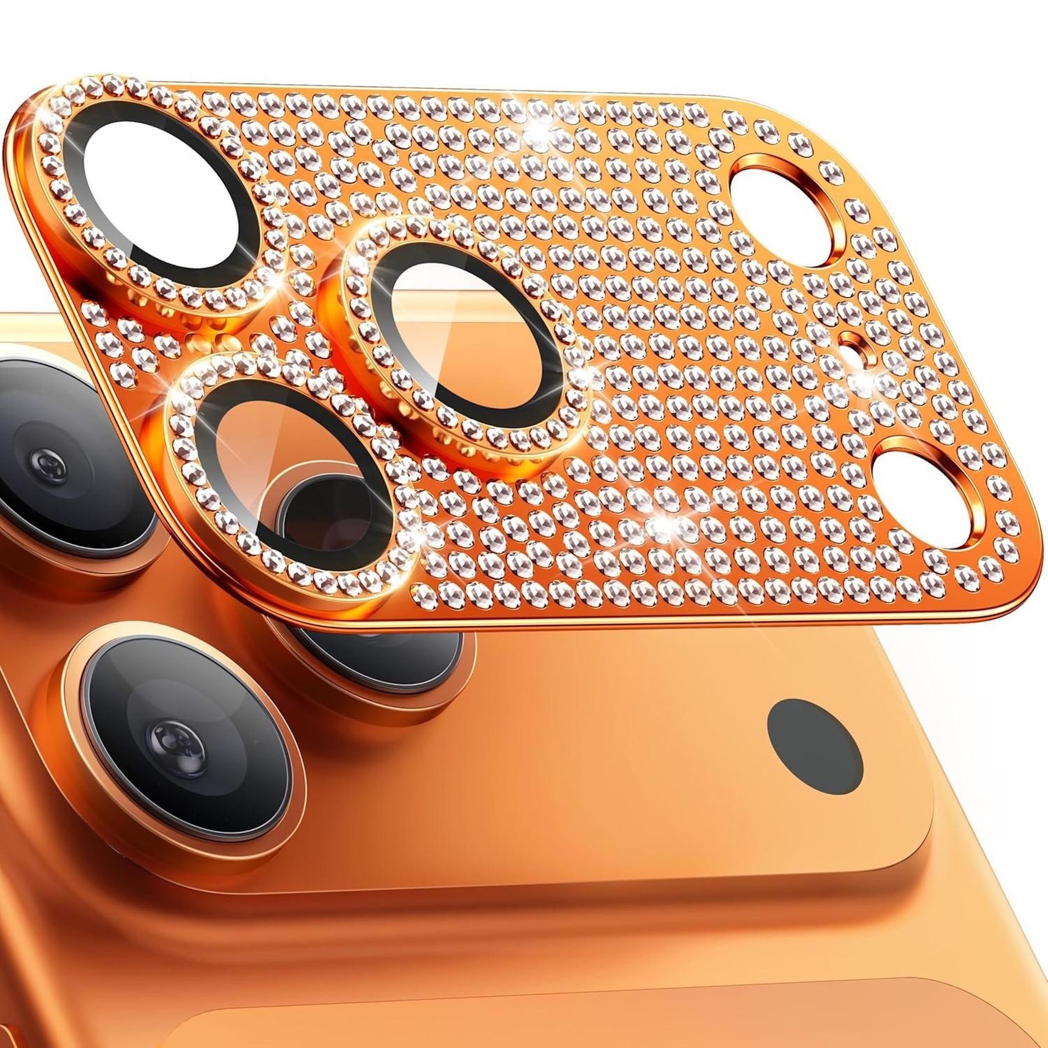 Wigento Handyhülle Für Apple iPhone 17 Pro Max Kamera Diamant Design Schutz Metall Orange, Aluminiumlegierung, hohe Lichtdurchlässigkeit, Anti-Fingerprint