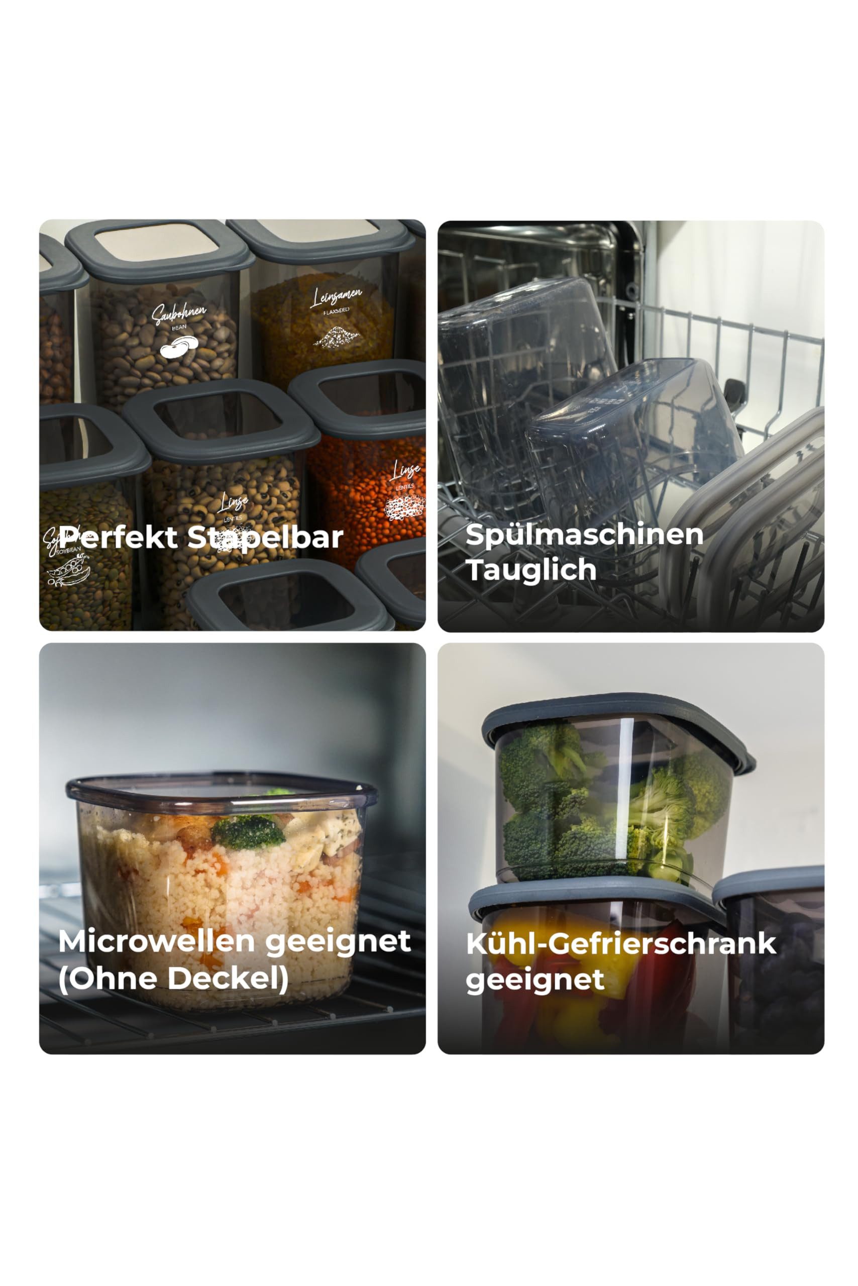 Viwares Vorratsdose Viwares Vorratsdosen-Set 12er Anthrazit SERIE FOLY 1.75L, Plastik – Bild 4 von 5