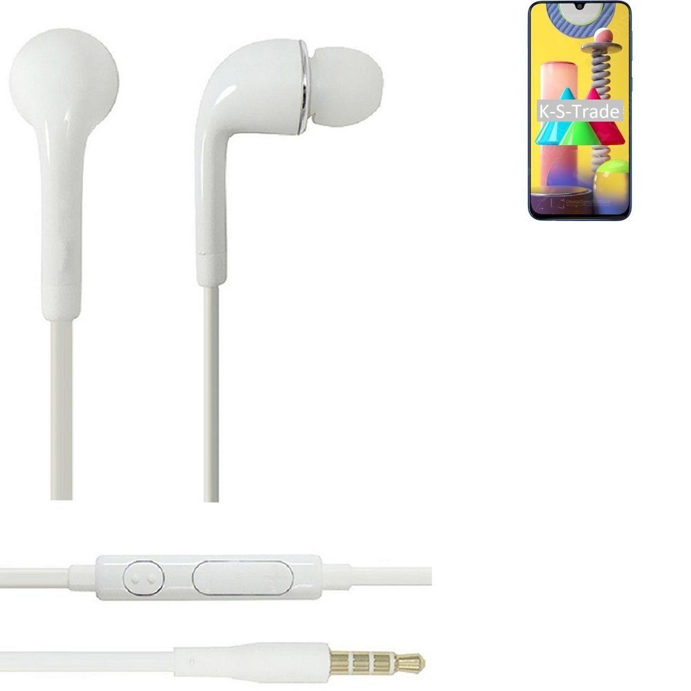 K-S-Trade für Samsung Galaxy M31 In-Ear-Kopfhörer (Kopfhörer Headset mit Mikrofon u Lautstärkeregler weiß 3,5mm)