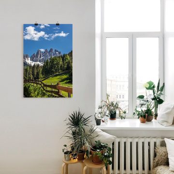 Artland Wandbild Villnösstal mit Dolomiten, Südtirol, Berge & Alpenbilder (1 St), als Leinwandbild, Poster in verschied. Größen