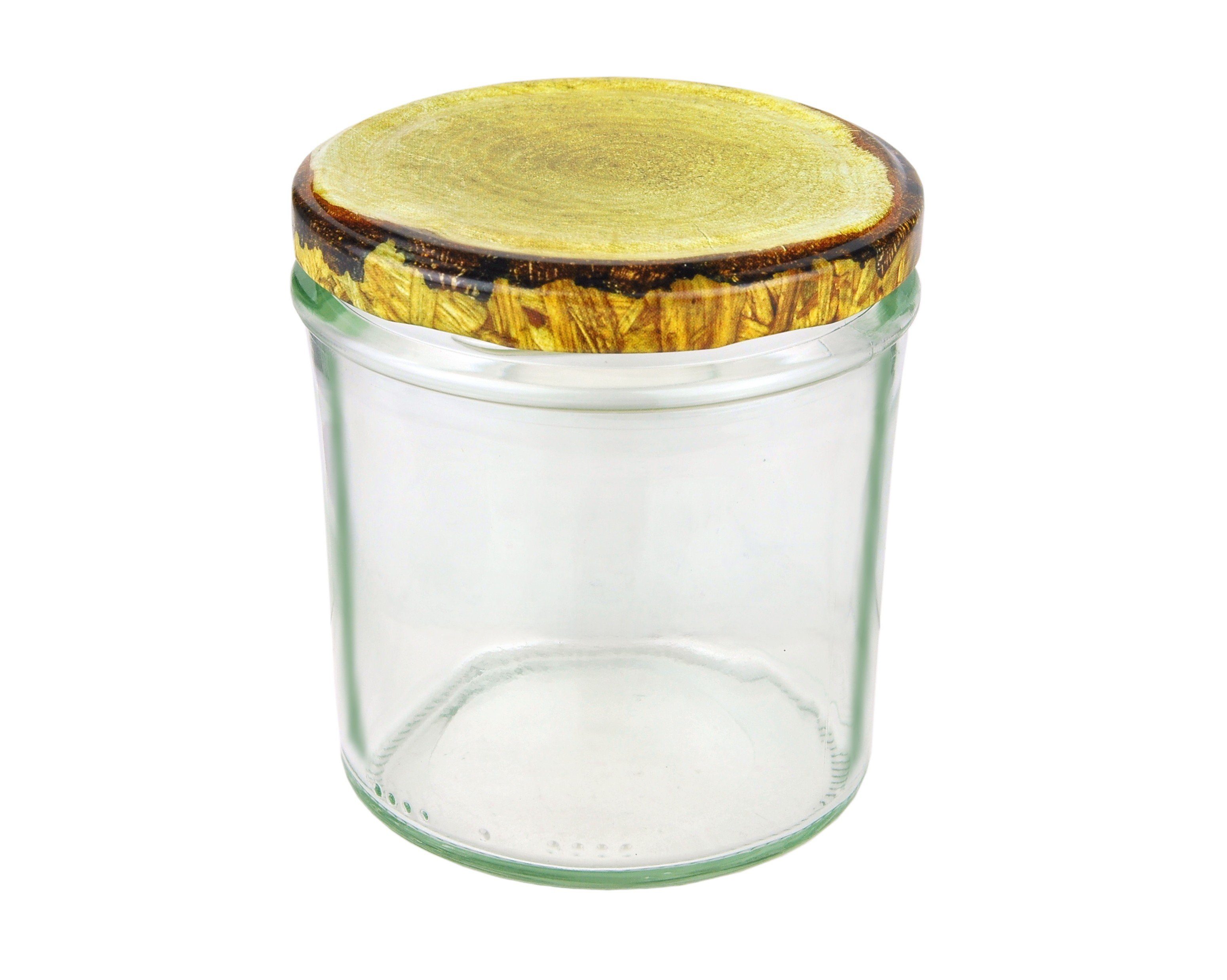 MamboCat Einmachglas Holzdekor 350 ml To 82 Set Rezeptheft, incl. Deckel Glas Sturzglas 15er