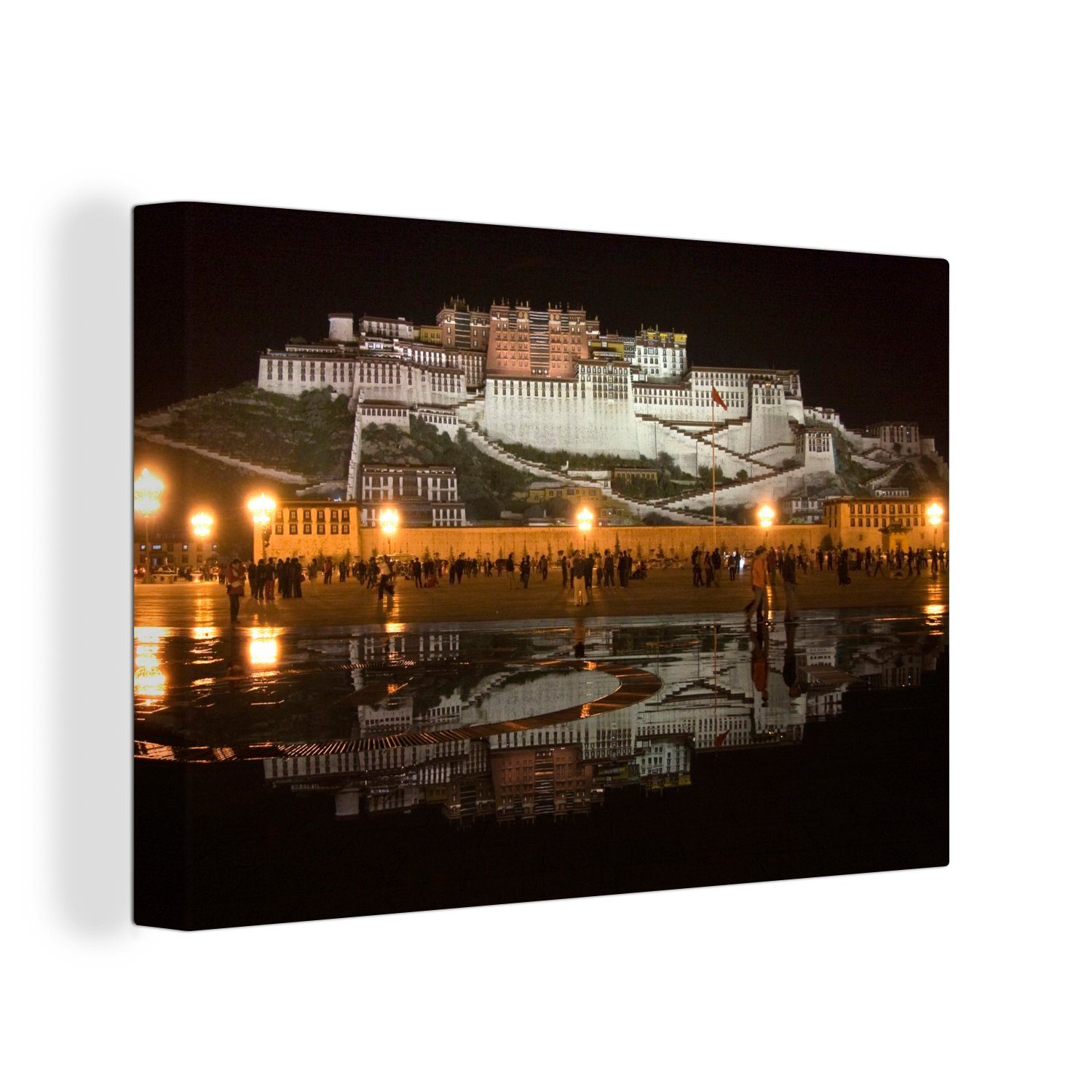 OneMillionCanvasses® Leinwandbild Der Potala-Palast bei Nacht wunderschön beleuchtet, (1 St), Wandbild Leinwandbilder, Aufhängefertig, Wanddeko, 30x20 cm