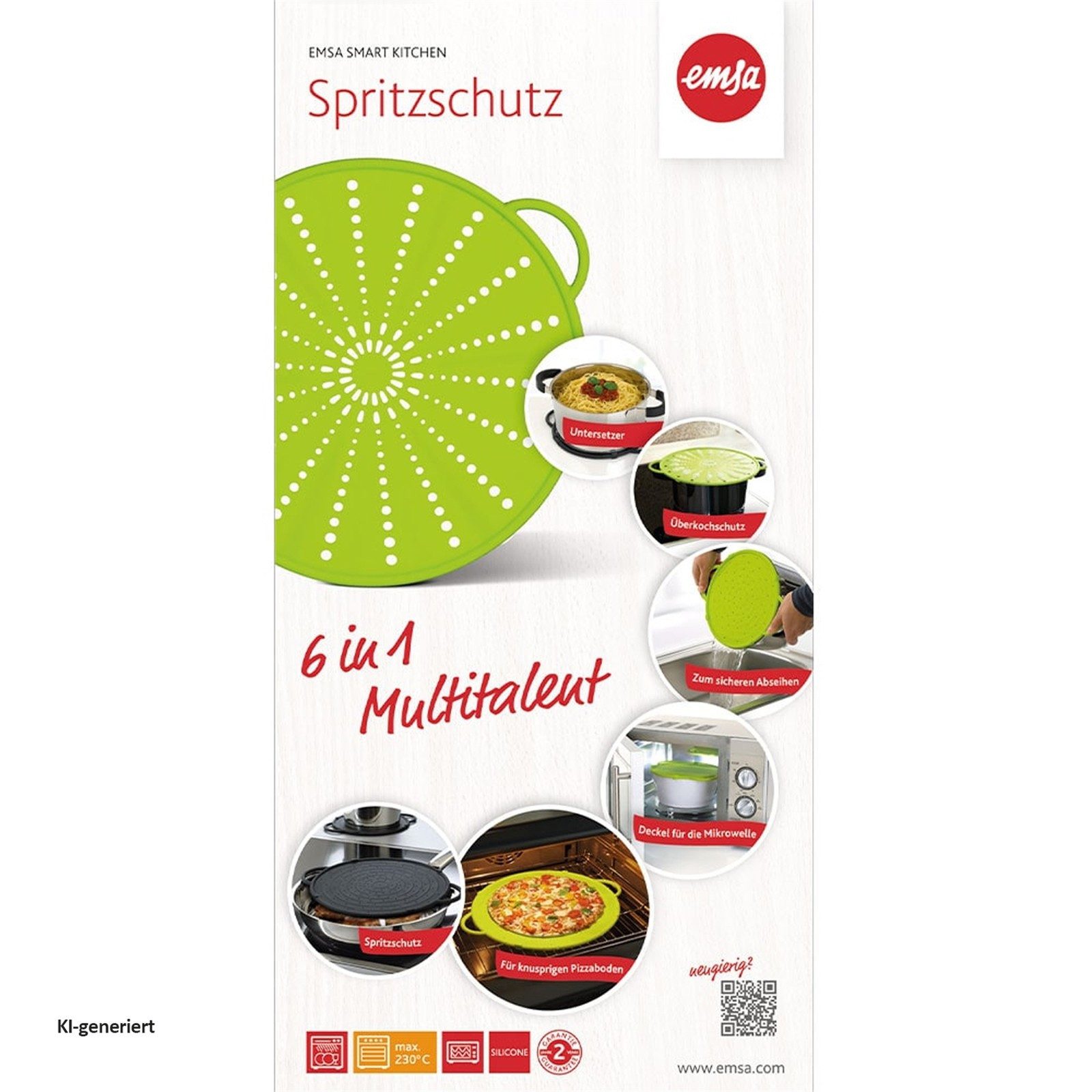 Emsa Spritzschutzdeckel Spritzschutz Smart Kitchen, (1-tlg., 1x Spritzschutz), Mikrowellenabdeckung Küchensieb Topfuntersetzer